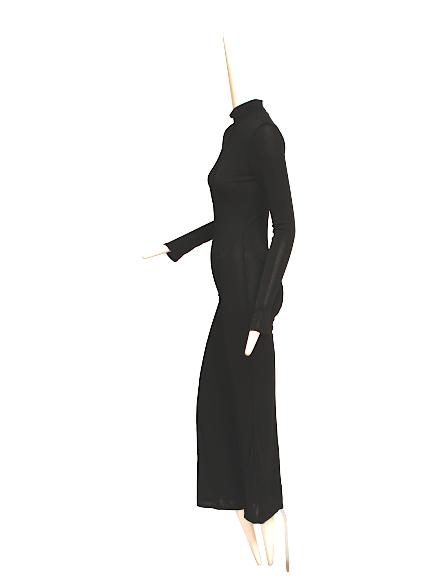 JEAN PAUL GAULTIER, black long sleeve jumpsuit zipper back and flared bottoms
