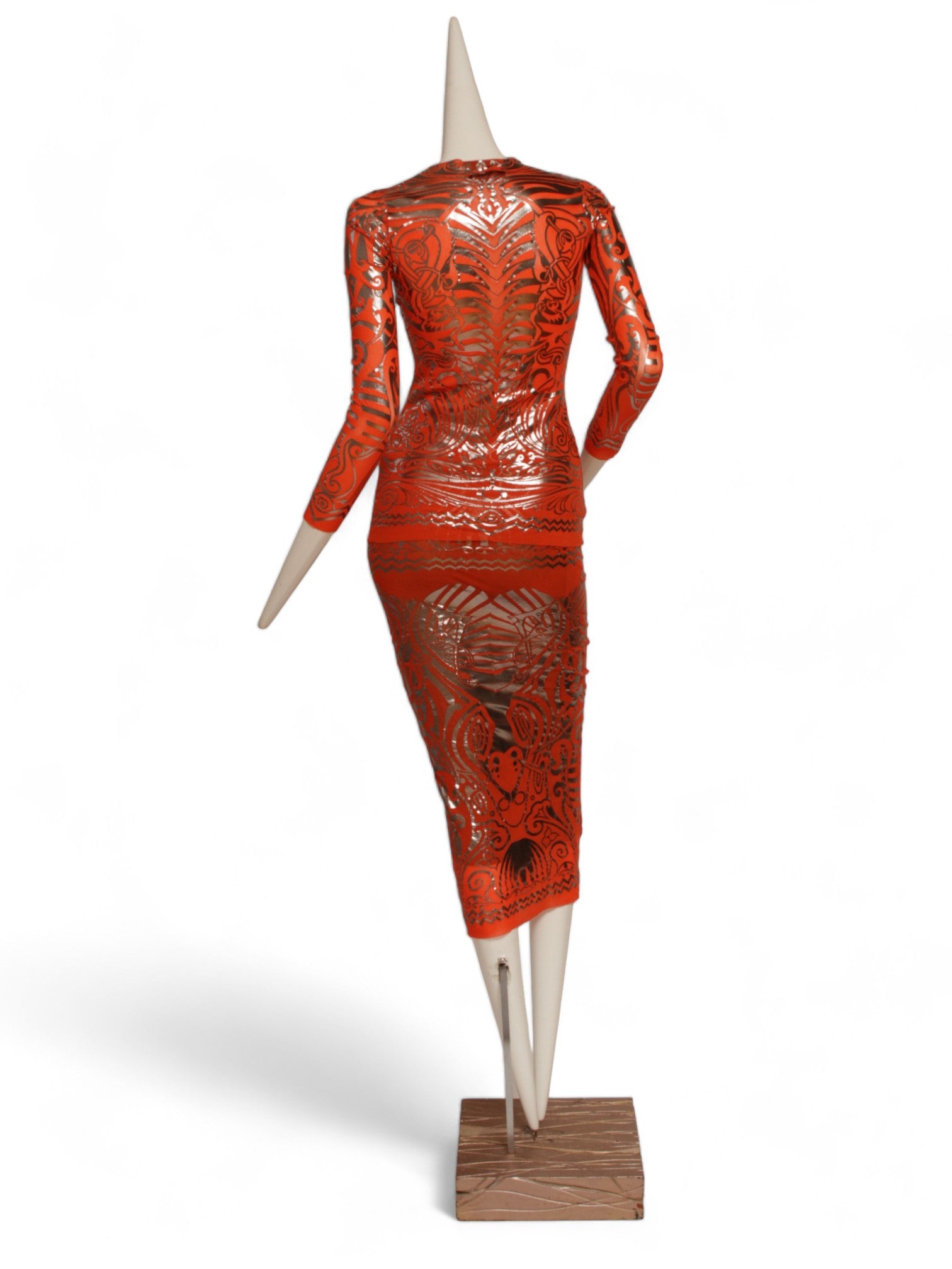 JEAN PAUL GAULTIER SS 1996 Cyberbaba orange tattoo ensemble