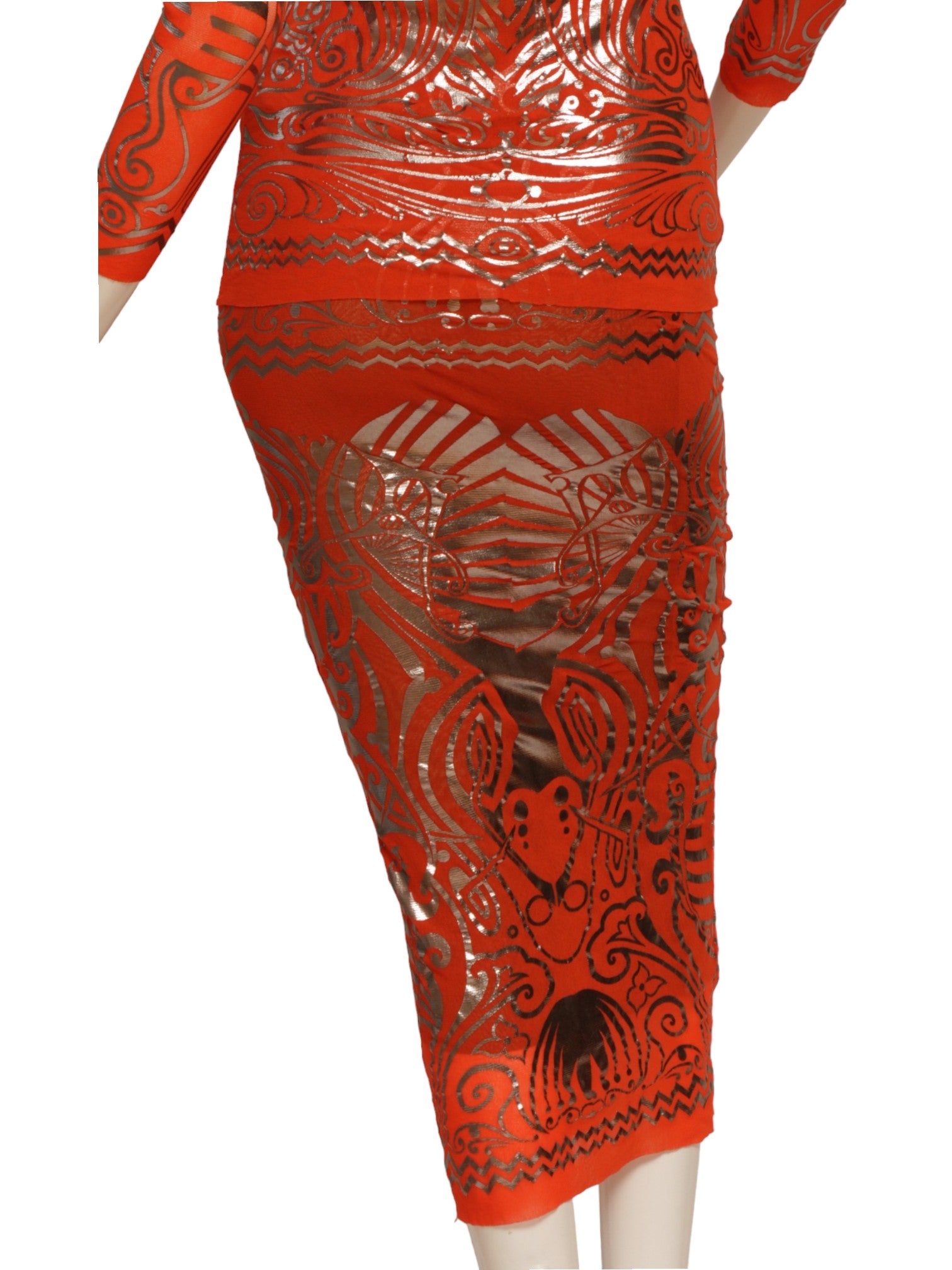 JEAN PAUL GAULTIER SS 1996 Cyberbaba orange tattoo ensemble