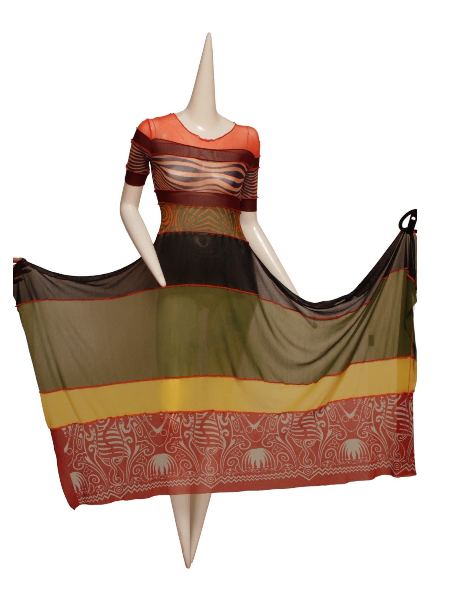 JEAN PAUL GAULTIER, SS1996 STRIPED MESH DRESS