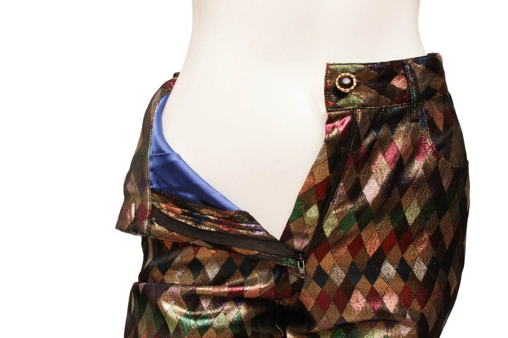 MOSCHINO JEREMY SCOTT Metallic Multi-Colored Diamond Pattern Harlequin Pant