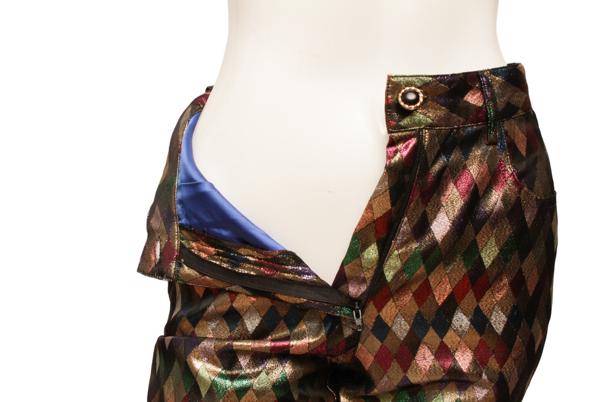 MOSCHINO JEREMY SCOTT Metallic Multi-Colored Diamond Pattern Harlequin Pant