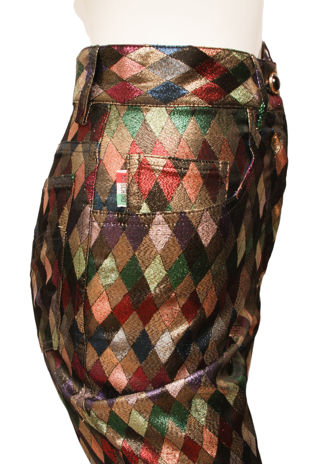 MOSCHINO JEREMY SCOTT Metallic Multi-Colored Diamond Pattern Harlequin Pant