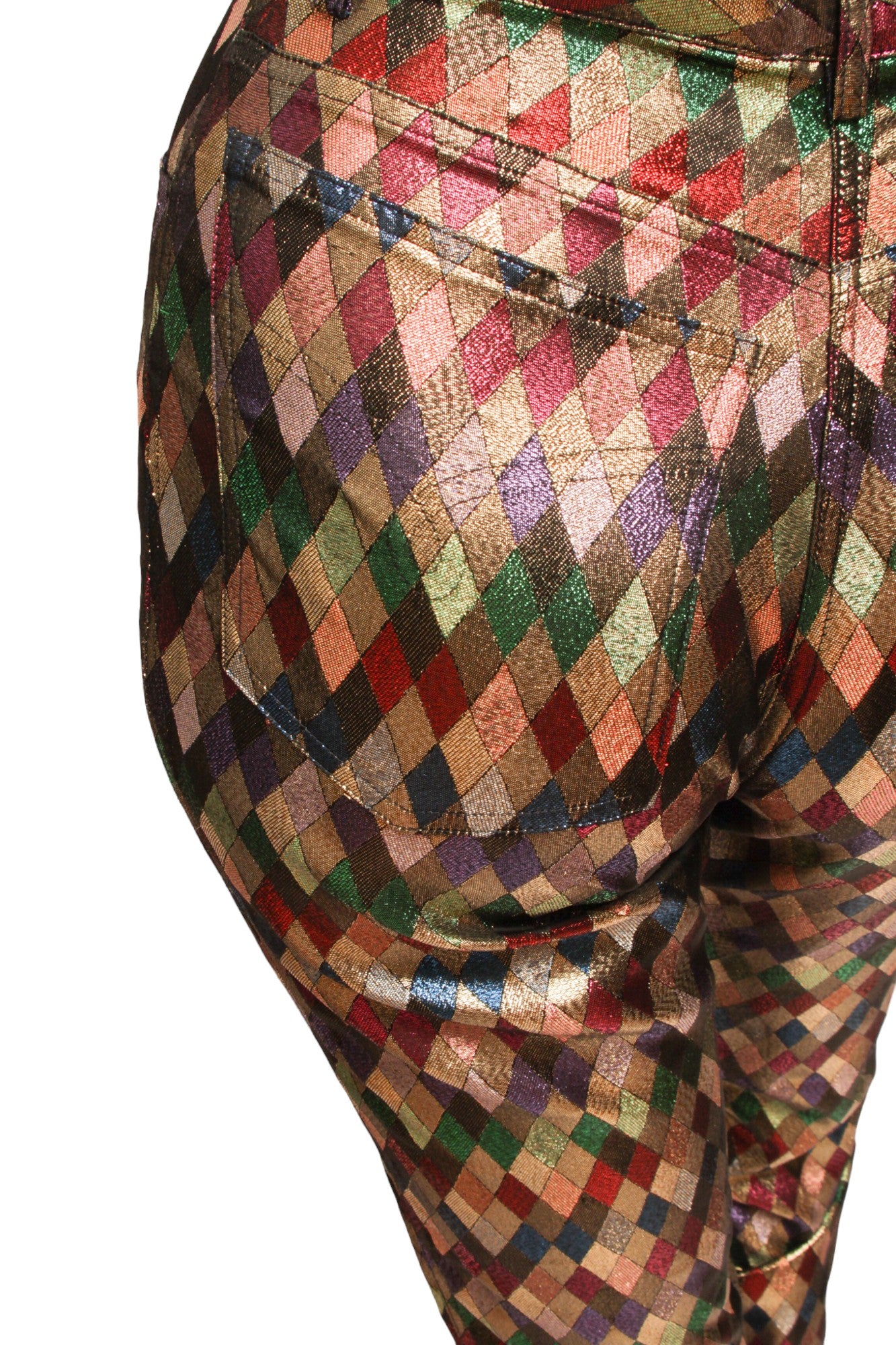 MOSCHINO JEREMY SCOTT Metallic Multi-Colored Diamond Pattern Harlequin Pant