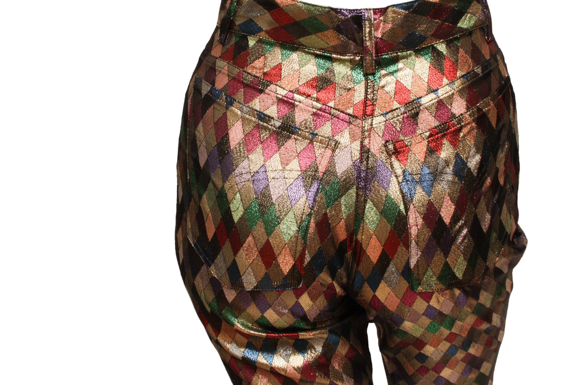 MOSCHINO JEREMY SCOTT Metallic Multi-Colored Diamond Pattern Harlequin Pant