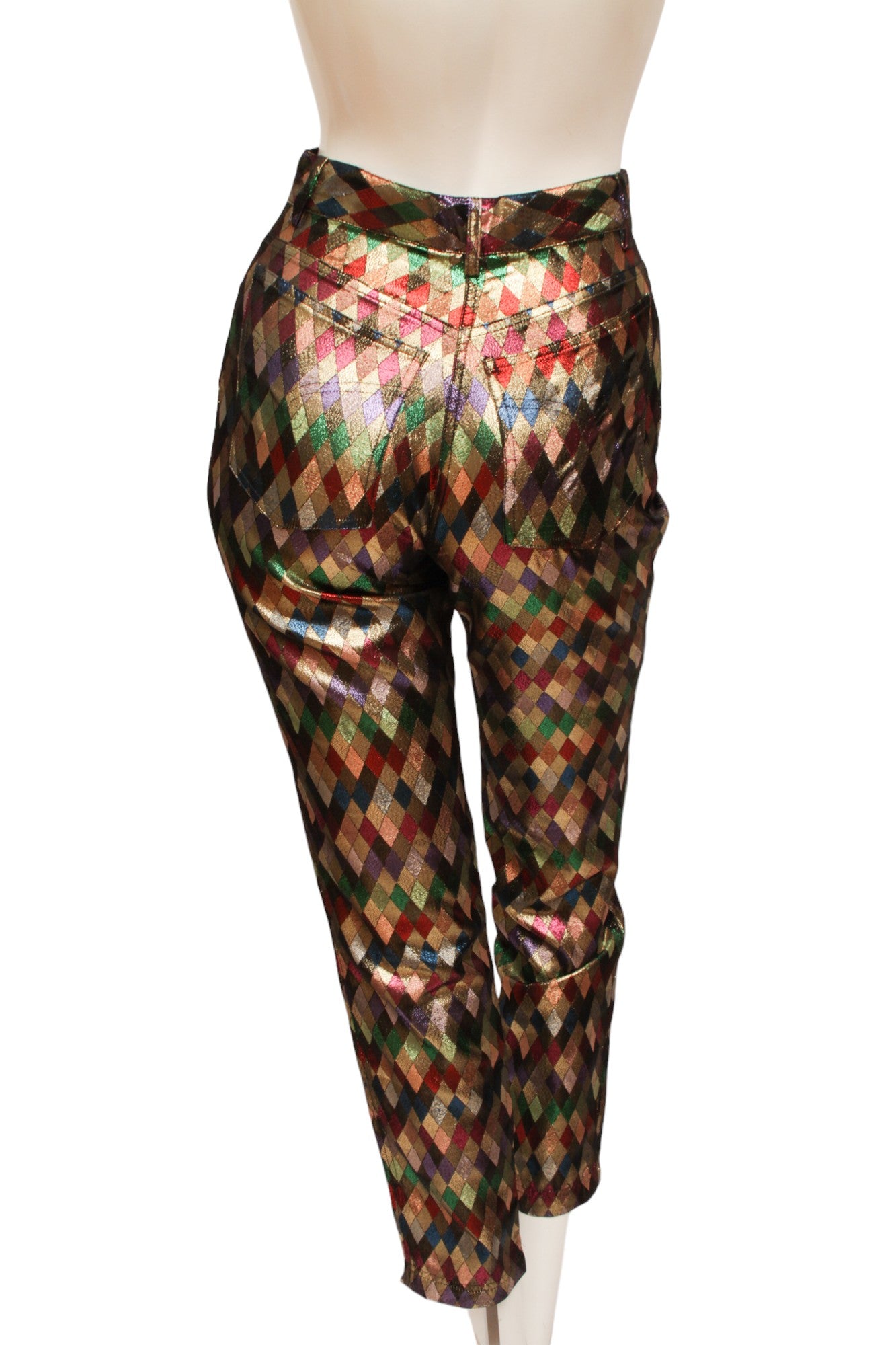 MOSCHINO JEREMY SCOTT Metallic Multi-Colored Diamond Pattern Harlequin Pant