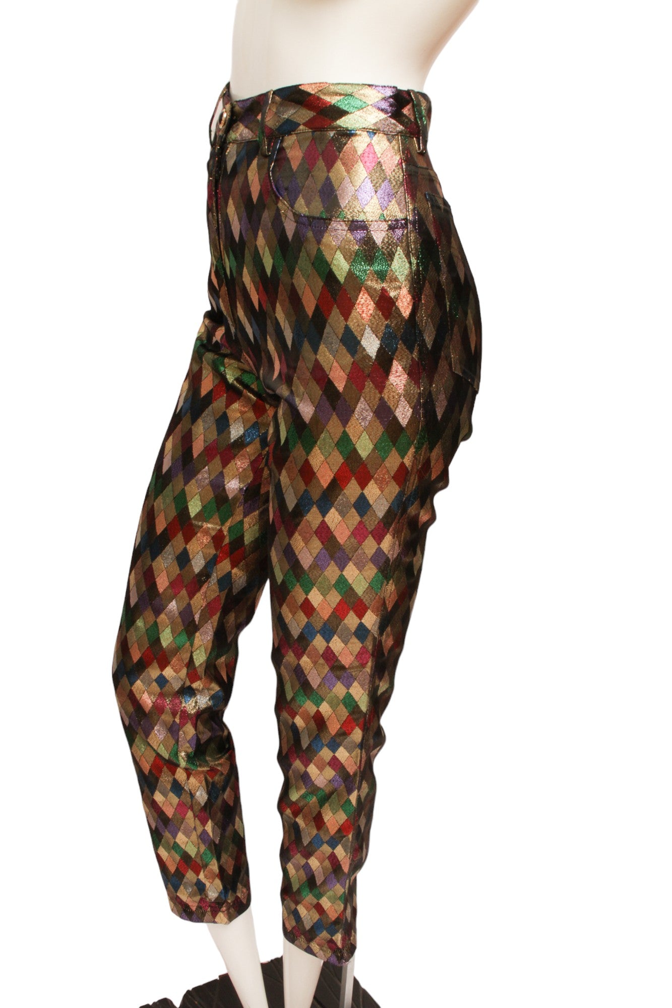 MOSCHINO JEREMY SCOTT Metallic Multi-Colored Diamond Pattern Harlequin Pant