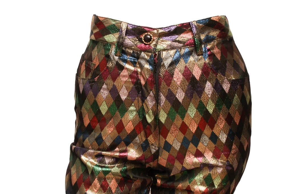 MOSCHINO JEREMY SCOTT Metallic Multi-Colored Diamond Pattern Harlequin Pant