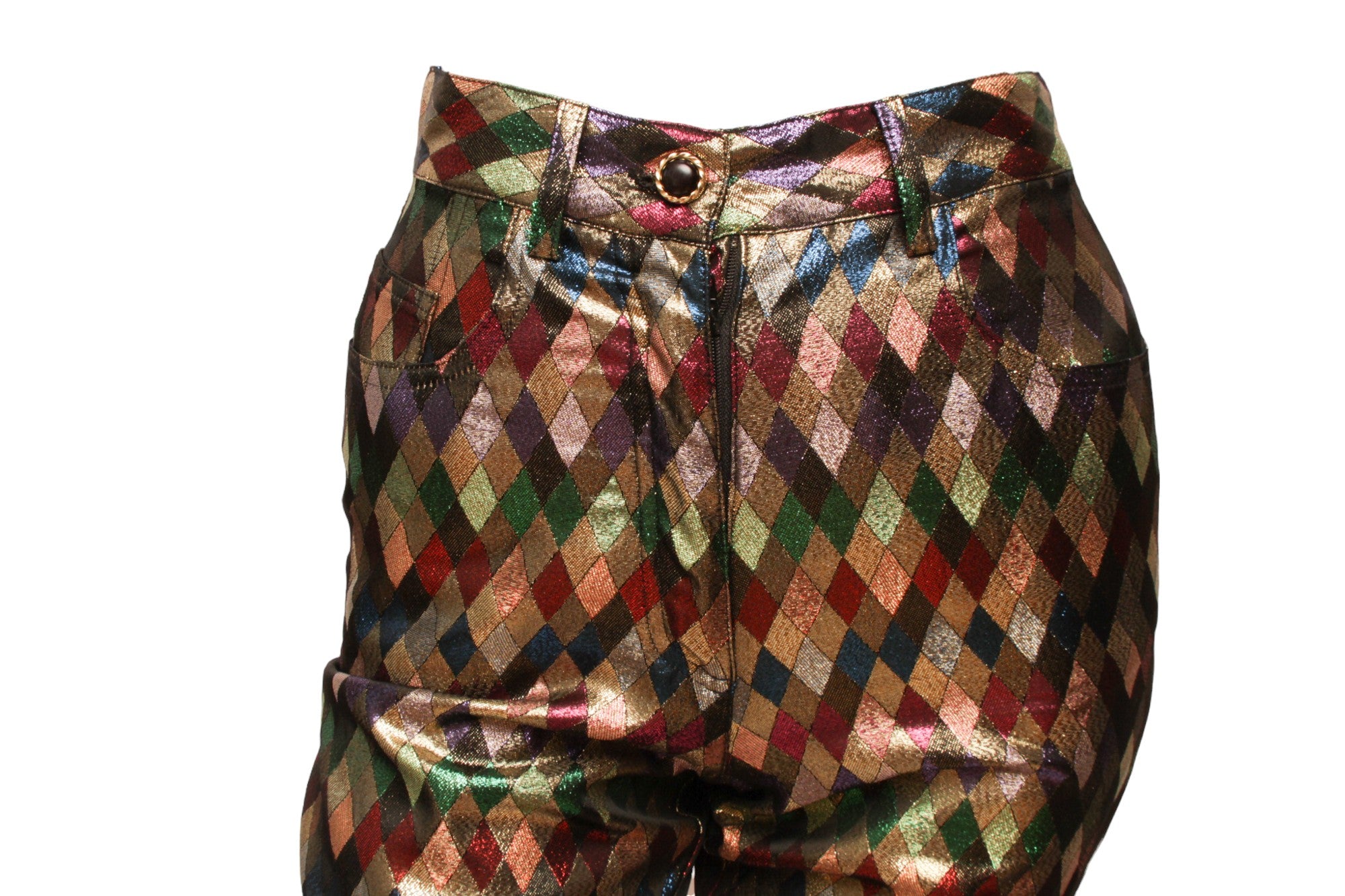 MOSCHINO JEREMY SCOTT Metallic Multi-Colored Diamond Pattern Harlequin Pant