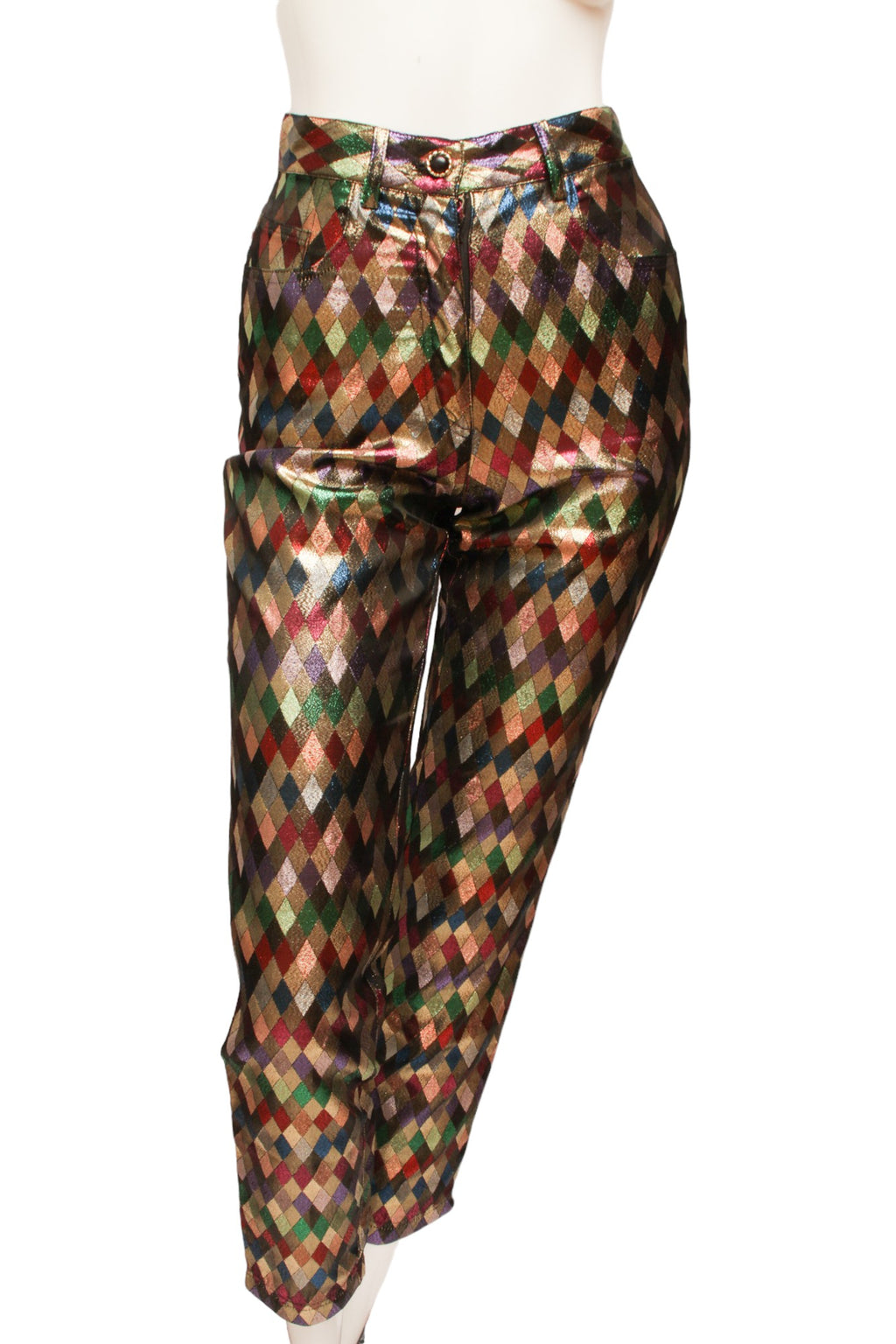 MOSCHINO JEREMY SCOTT Metallic Multi-Colored Diamond Pattern Harlequin Pant