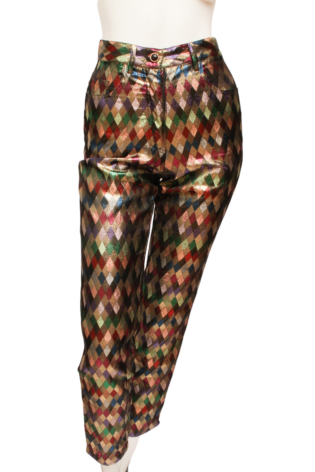 MOSCHINO JEREMY SCOTT Metallic Multi-Colored Diamond Pattern Harlequin Pant