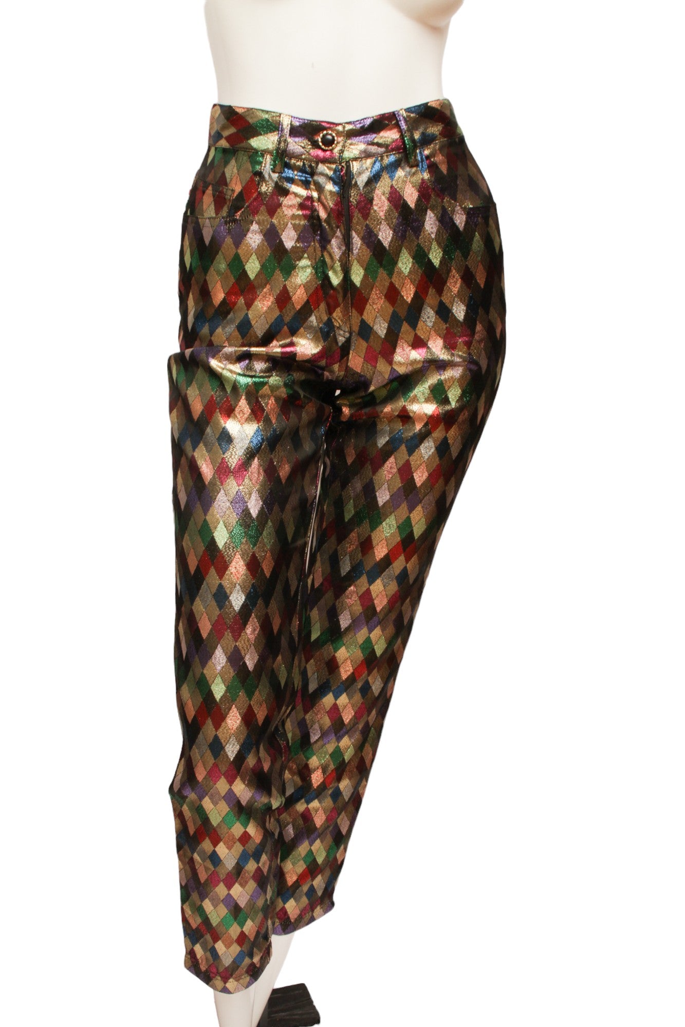 MOSCHINO JEREMY SCOTT Metallic Multi-Colored Diamond Pattern Harlequin Pant