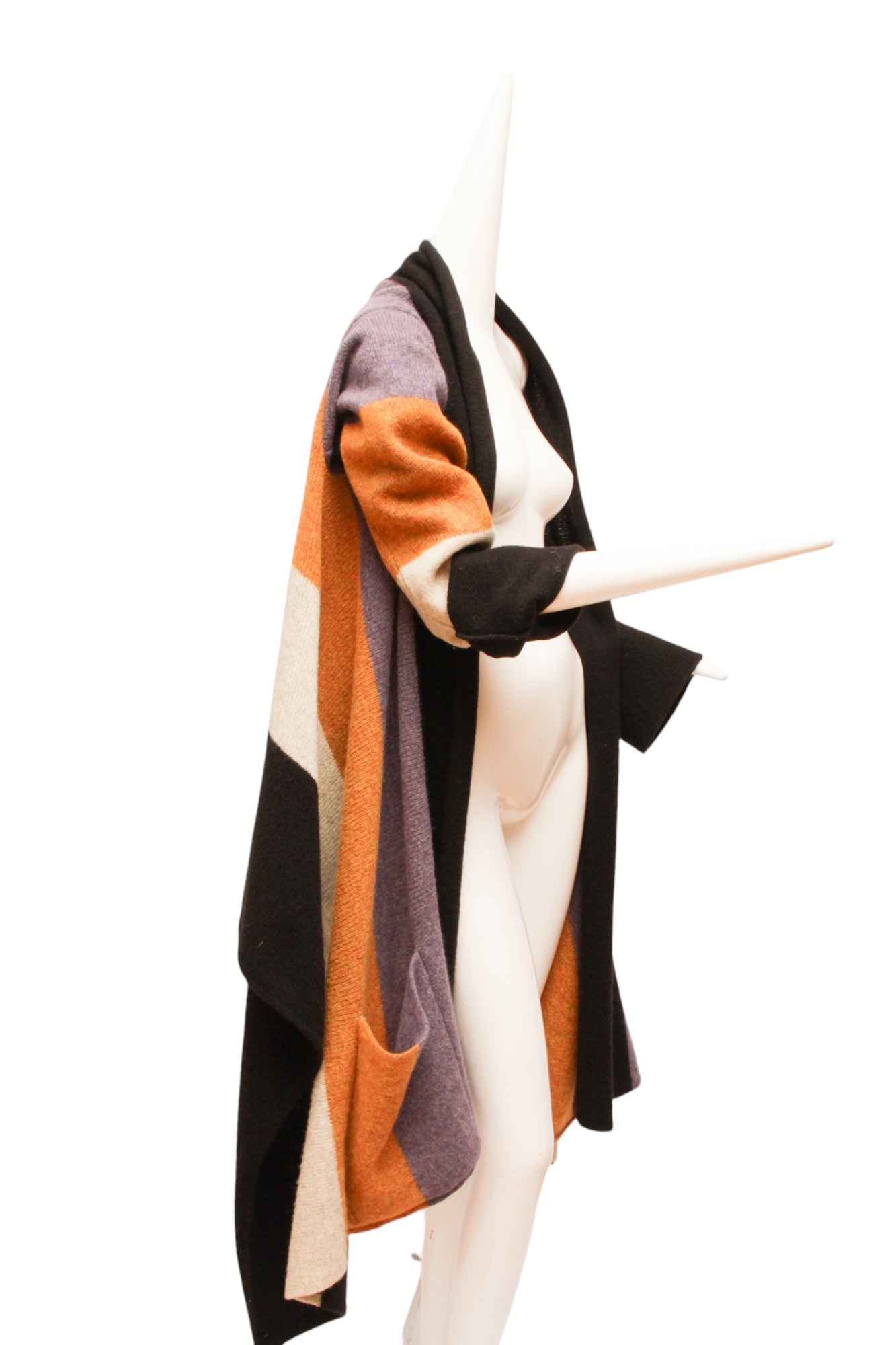 JEAN PAUL GAULTIER, Striped Boiled Wool Cardigan with oversize pockets and long front panels