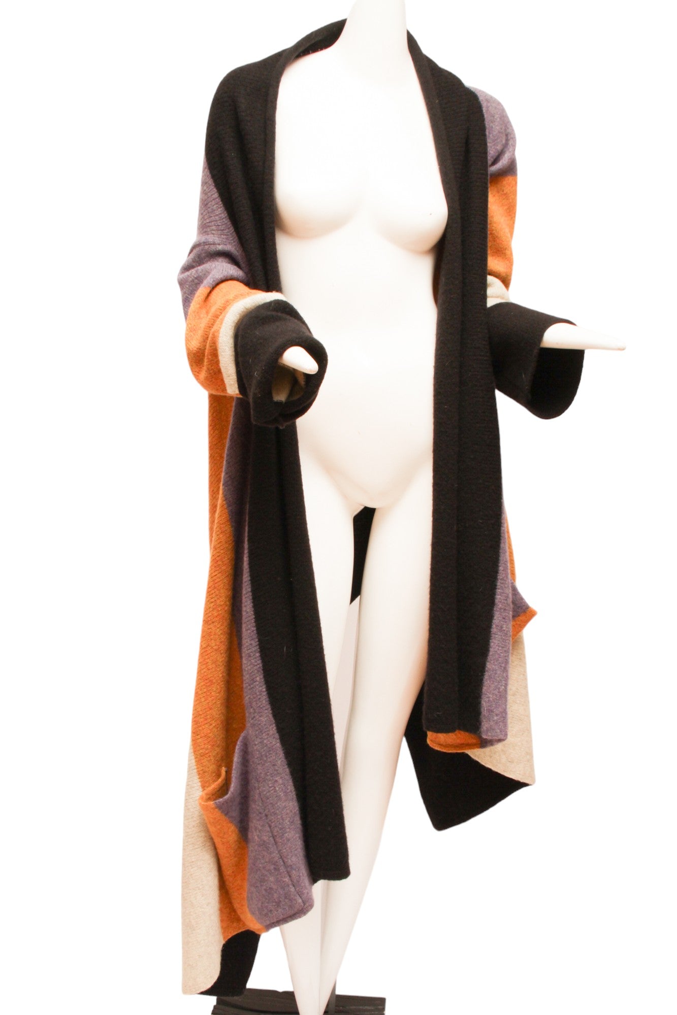 JEAN PAUL GAULTIER, Striped Boiled Wool Cardigan with oversize pockets and long front panels