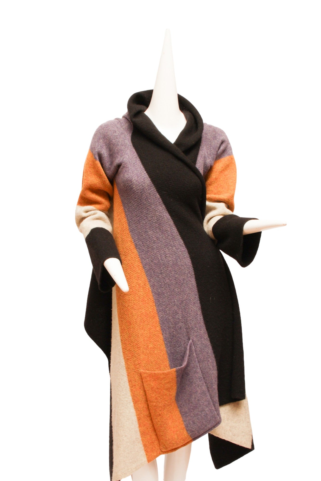 JEAN PAUL GAULTIER, Striped Boiled Wool Cardigan with oversize pockets and long front panels