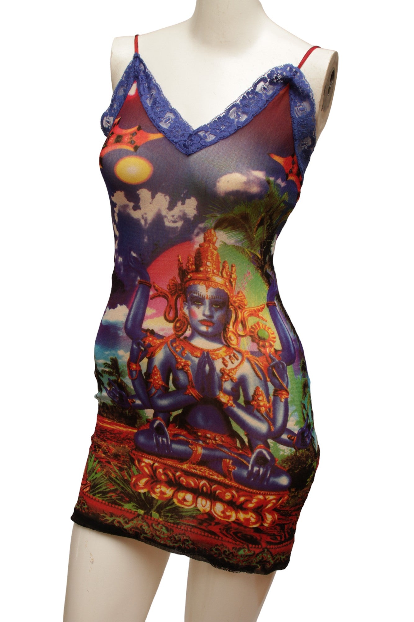 JEAN PAUL GAULTIER, Maille, MESH, Hindu G-d Shiva Butterfly Tattoo midi dress