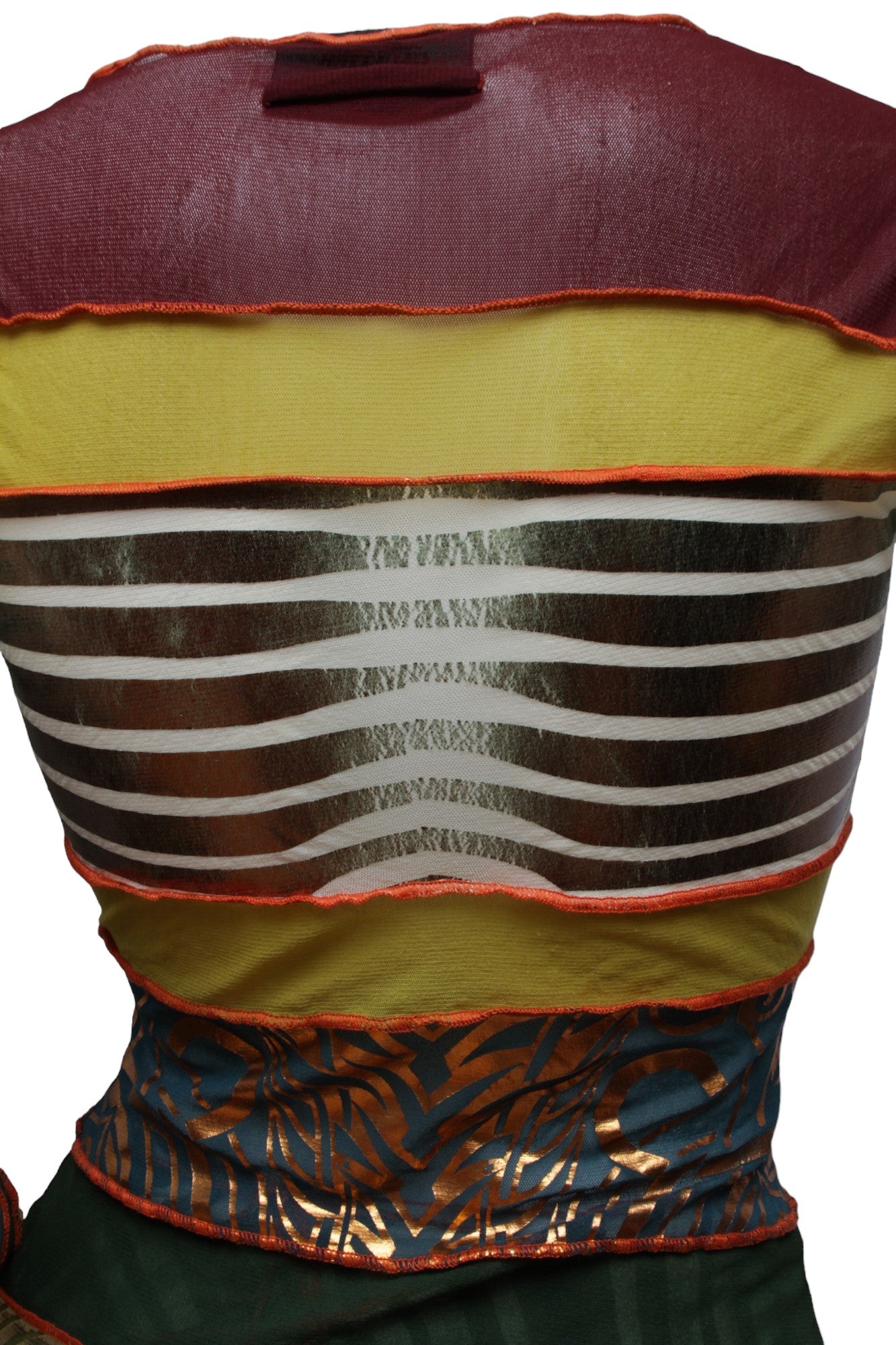 JEAN PAUL GAULTIER, Maille, 1996 CYBERBABA, long sleeve aboriginal print with metallic gold hem and cuffs