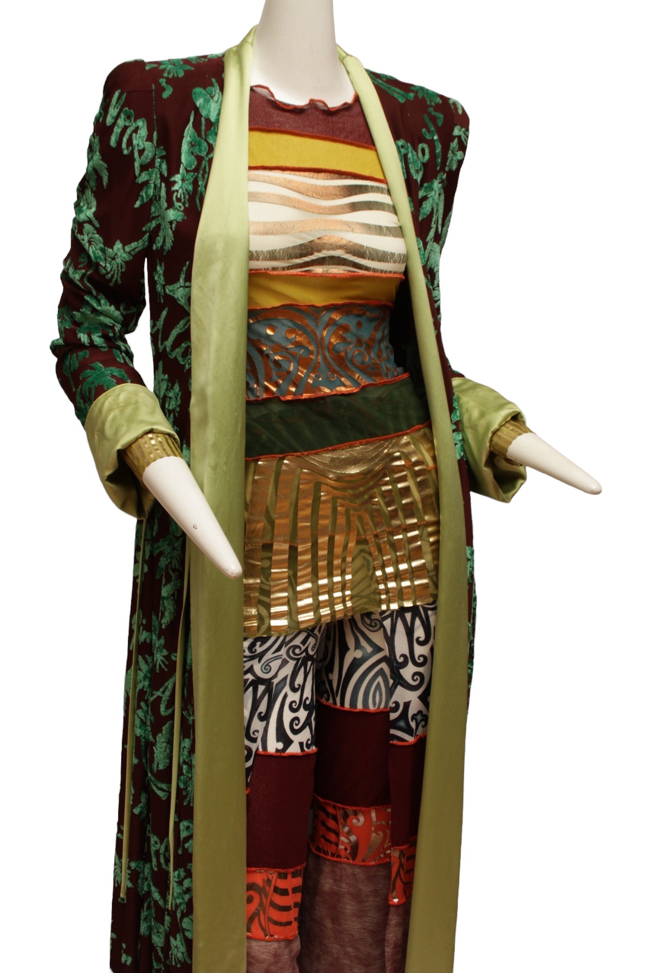 JEAN PAUL GAULTIER, Maille, 1996 CYBERBABA, long sleeve aboriginal print with metallic gold hem and cuffs