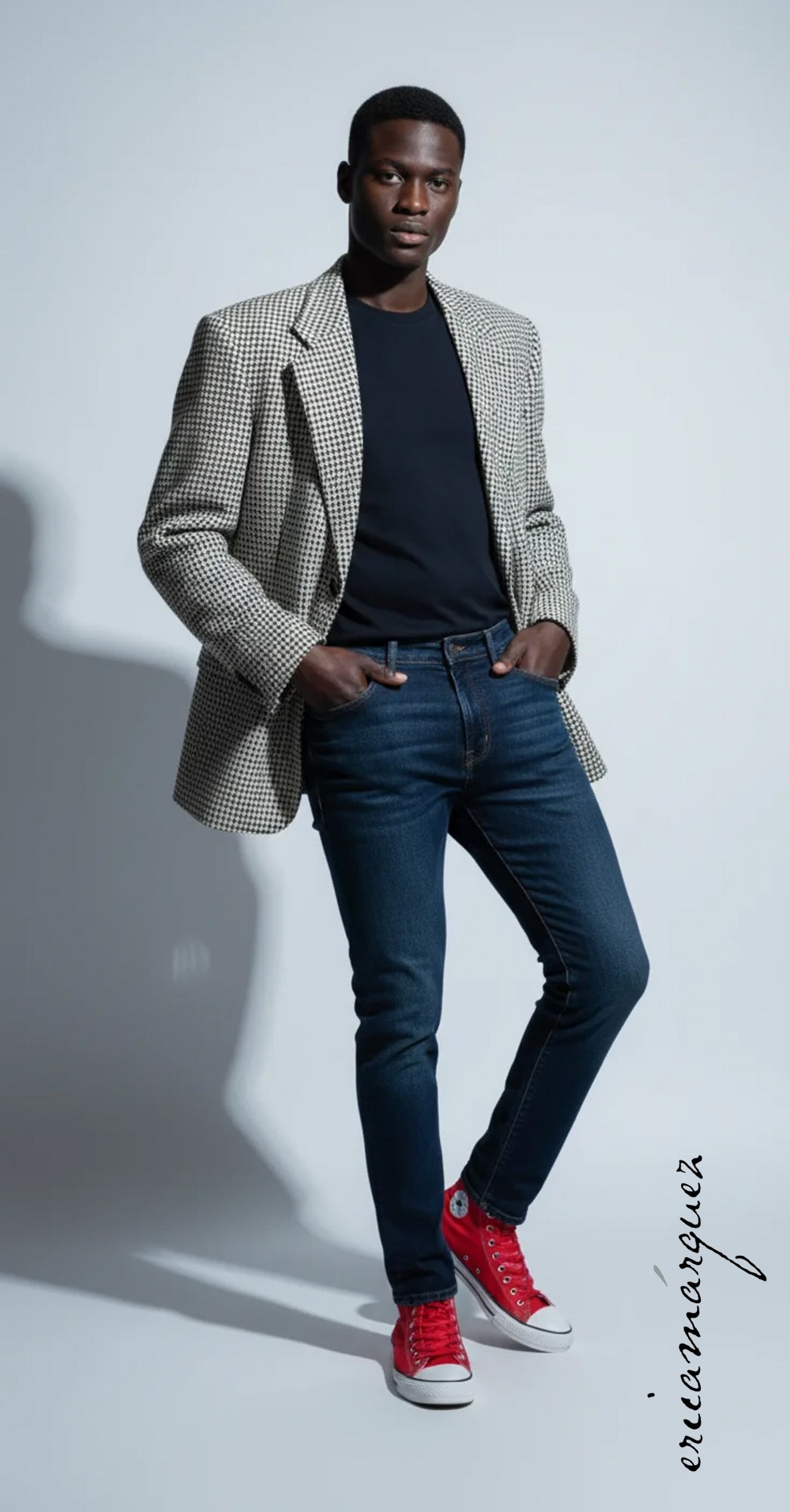 KENZO, Made In France, Black and White Cross-Weave Pattern, Three-Button, Wool Blazer