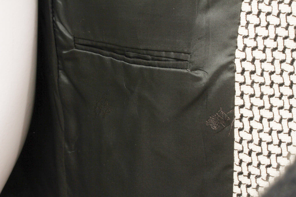 KENZO, Made In France, Black and White Cross-Weave Pattern, Three-Button, Wool Blazer