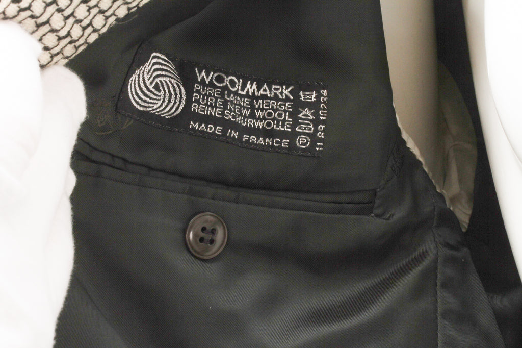 KENZO, Made In France, Black and White Cross-Weave Pattern, Three-Button, Wool Blazer