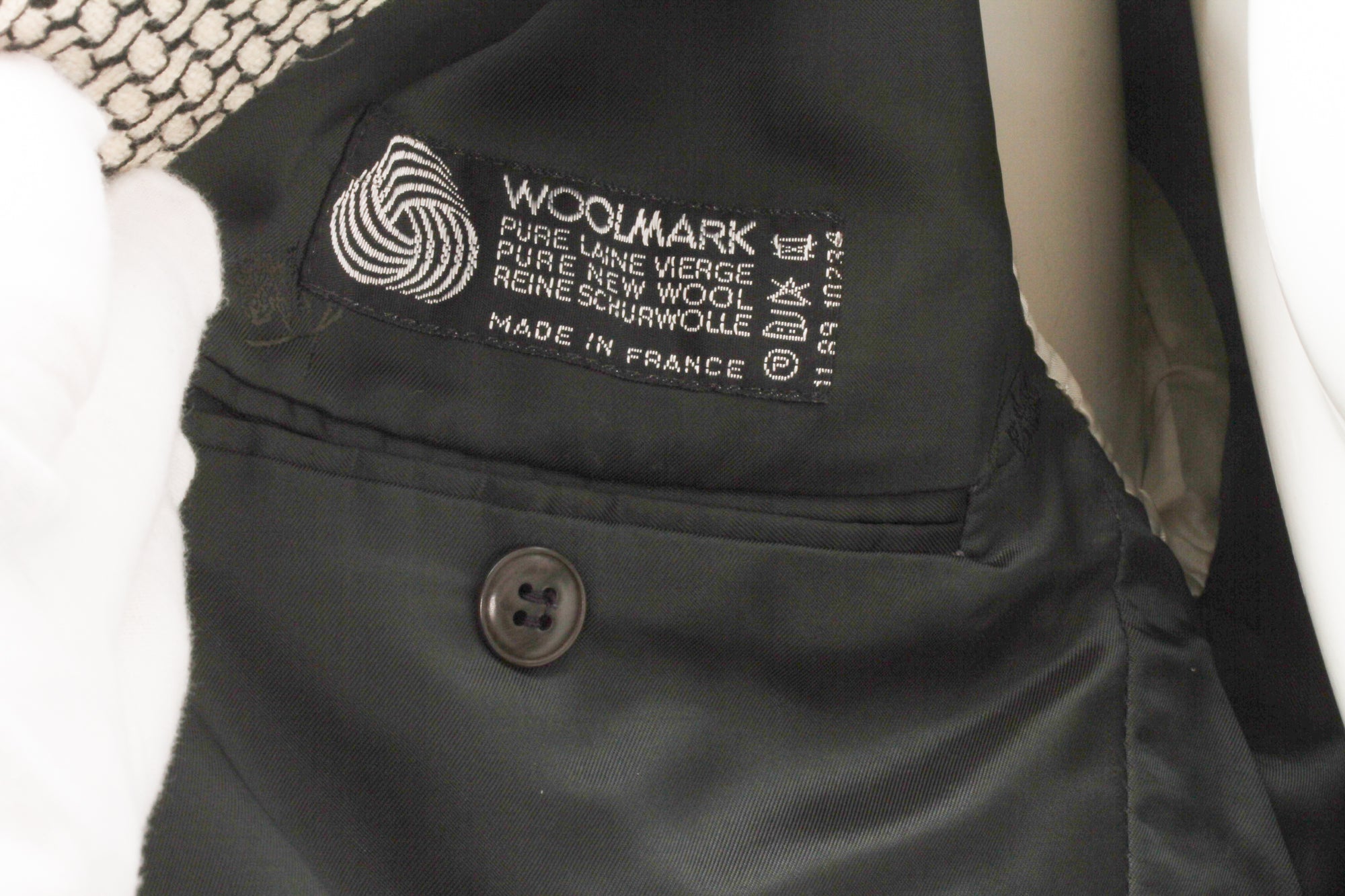 KENZO, Made In France, Black and White Cross-Weave Pattern, Three-Button, Wool Blazer