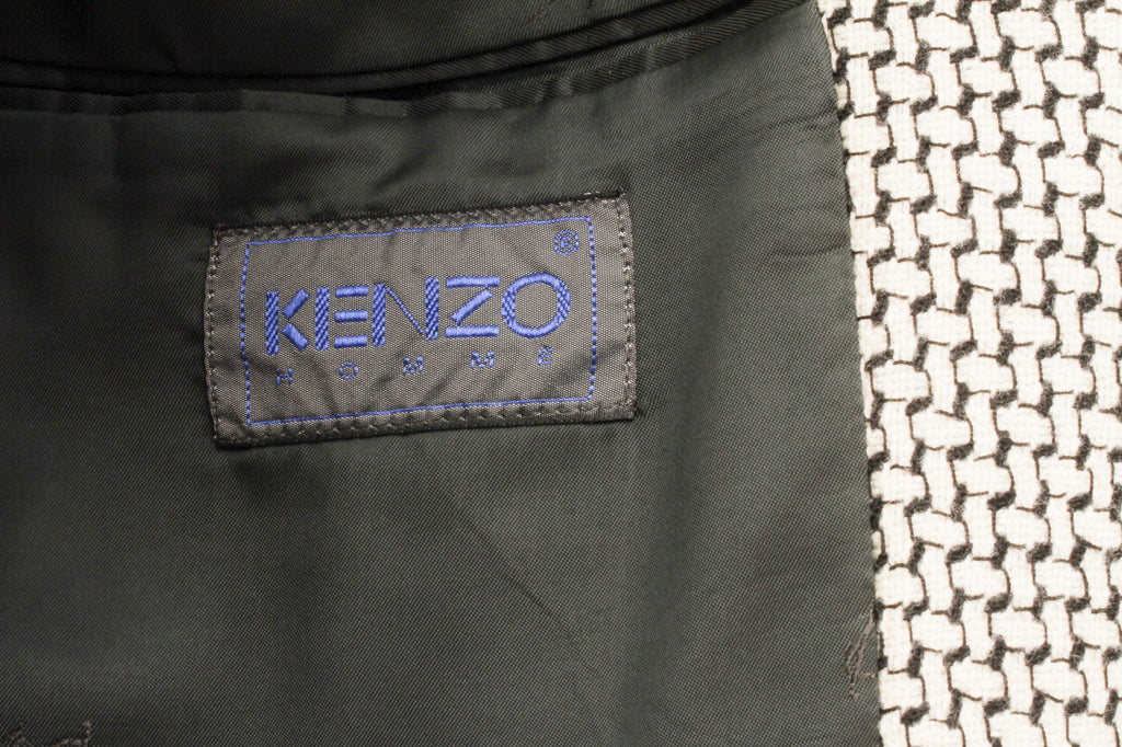 KENZO, Made In France, Black and White Cross-Weave Pattern, Three-Button, Wool Blazer