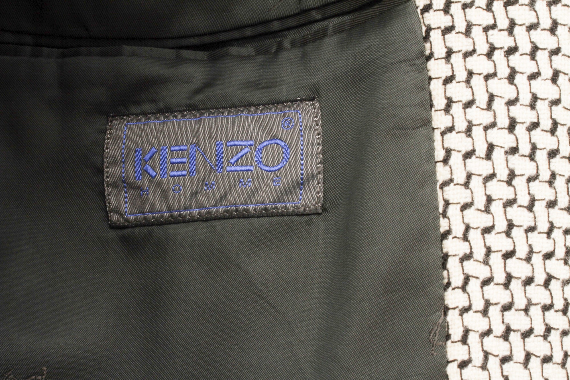 KENZO, Made In France, Black and White Cross-Weave Pattern, Three-Button, Wool Blazer