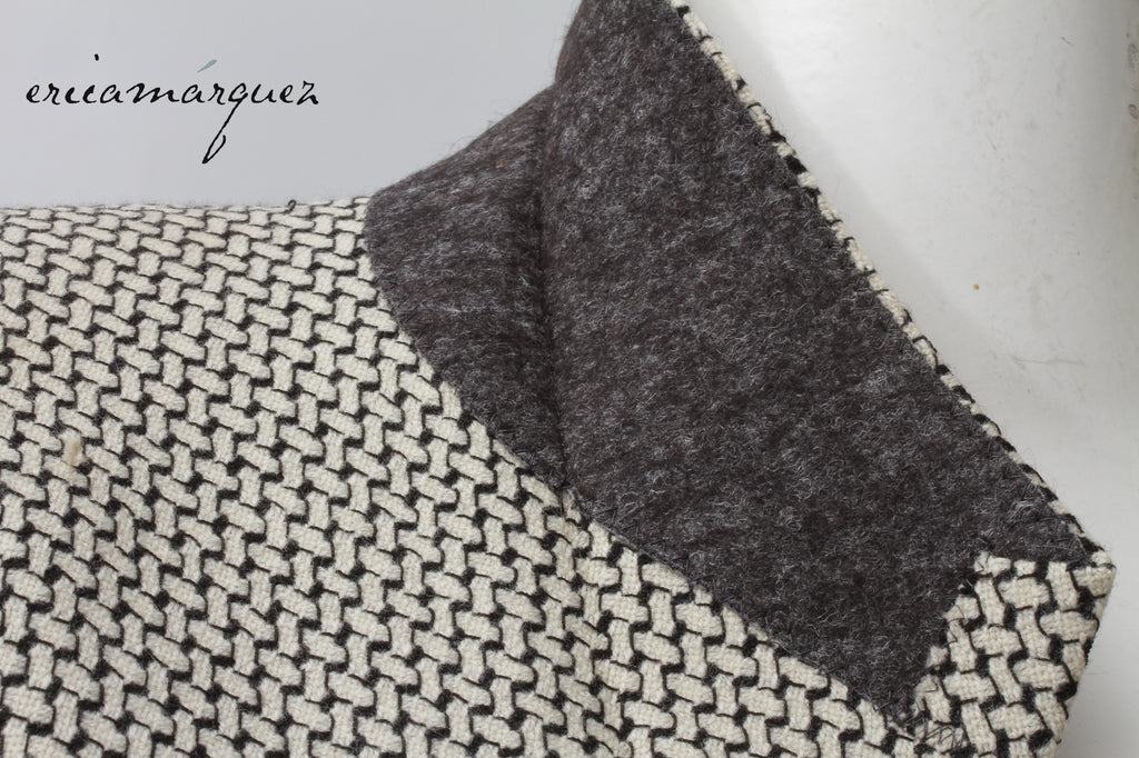 KENZO, Made In France, Black and White Cross-Weave Pattern, Three-Button, Wool Blazer