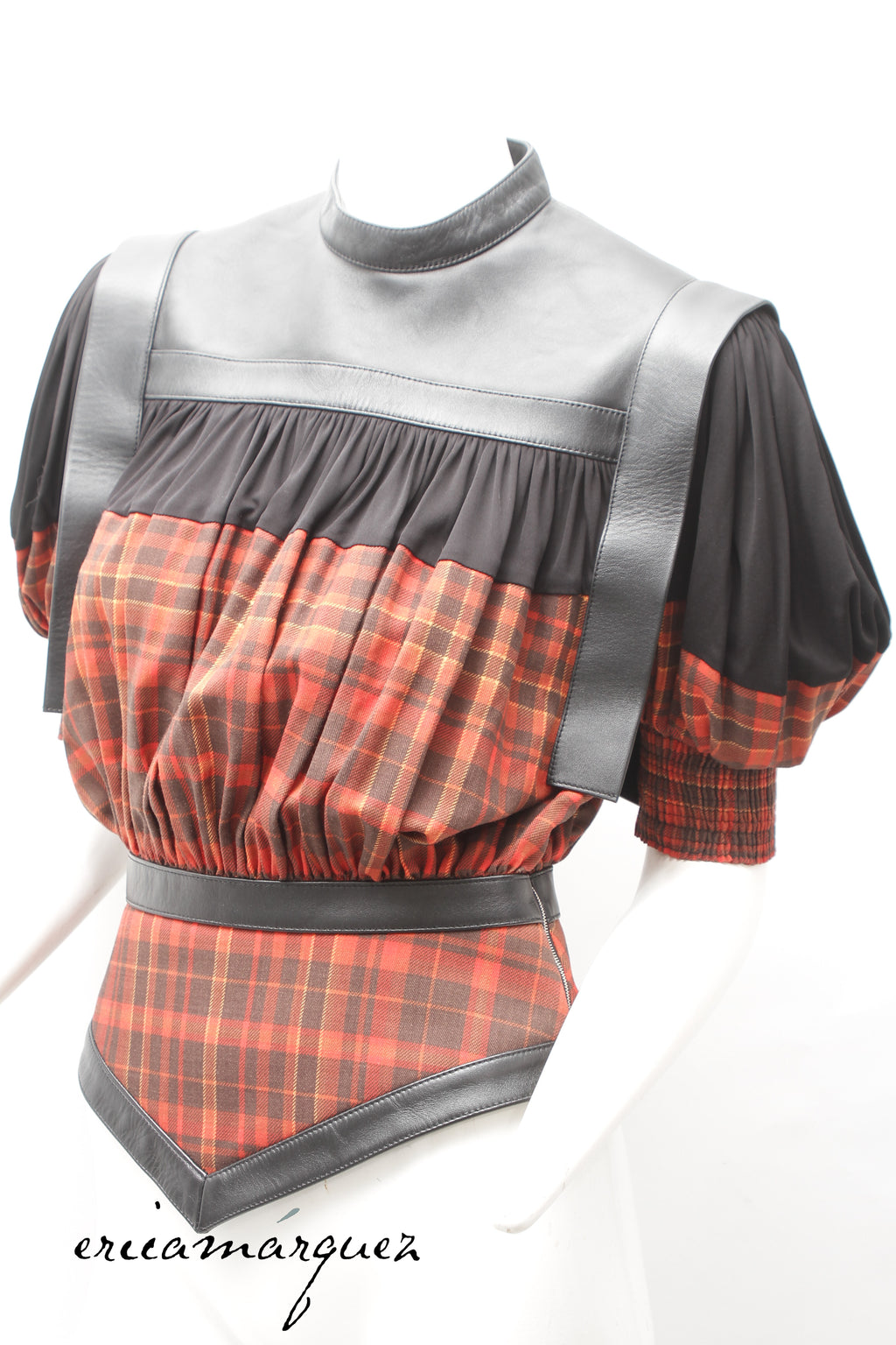 LOUIS VUITTON, blouse by Nicolas Ghesquière, Leather, Wool and Silk Plaid, F/W 2019