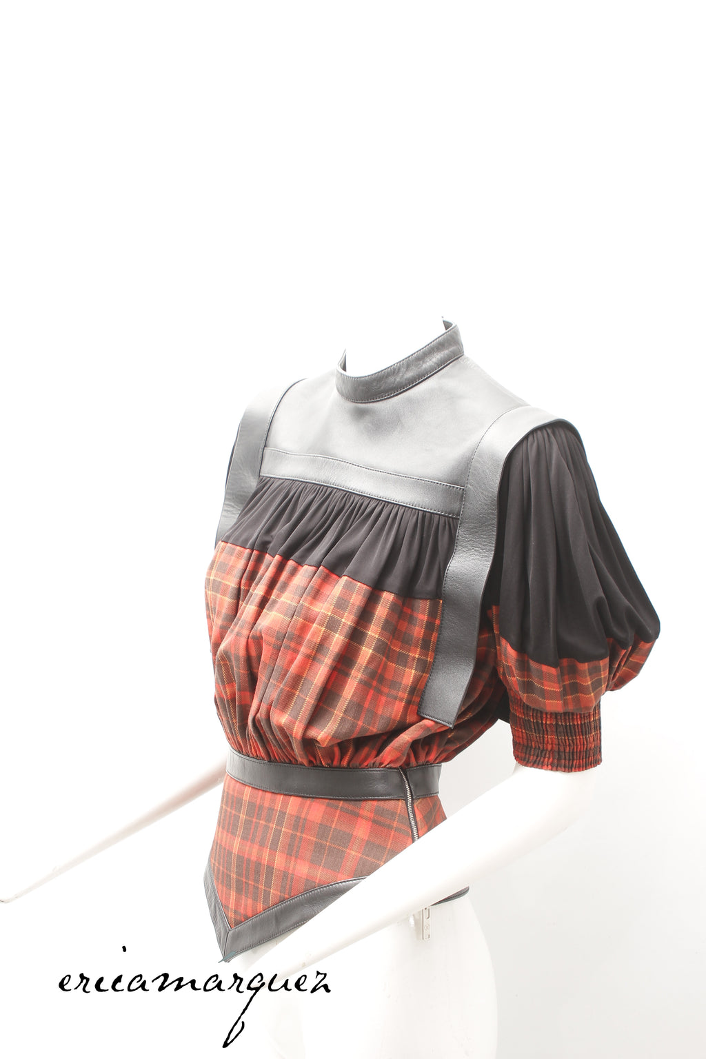 LOUIS VUITTON, blouse by Nicolas Ghesquière, Leather, Wool and Silk Plaid, F/W 2019