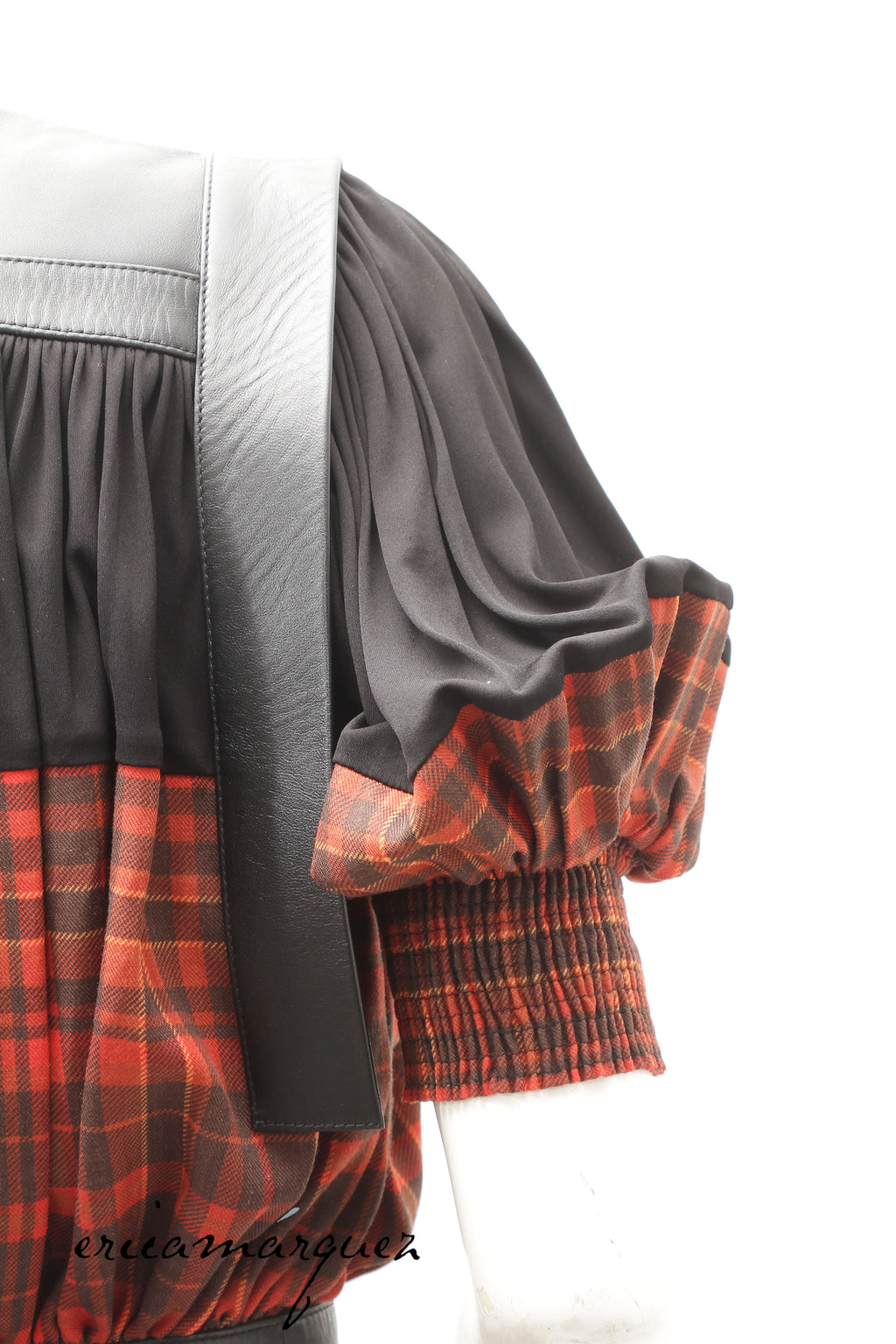LOUIS VUITTON, blouse by Nicolas Ghesquière, Leather, Wool and Silk Plaid, F/W 2019