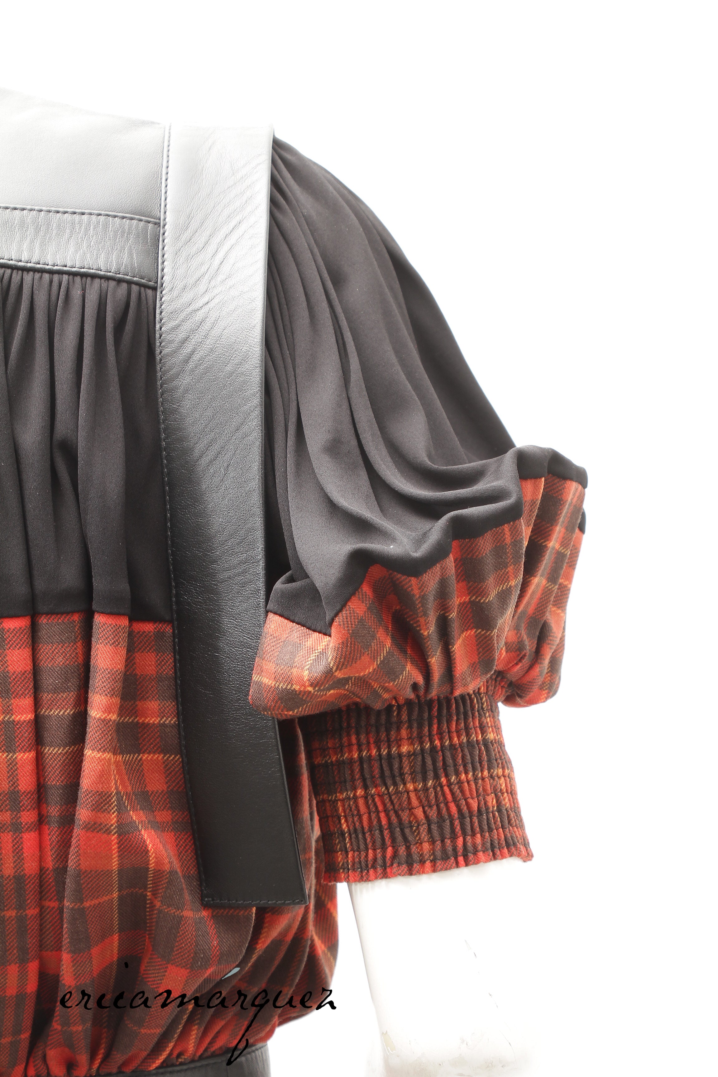 LOUIS VUITTON, blouse by Nicolas Ghesquière, Leather, Wool and Silk Plaid, F/W 2019