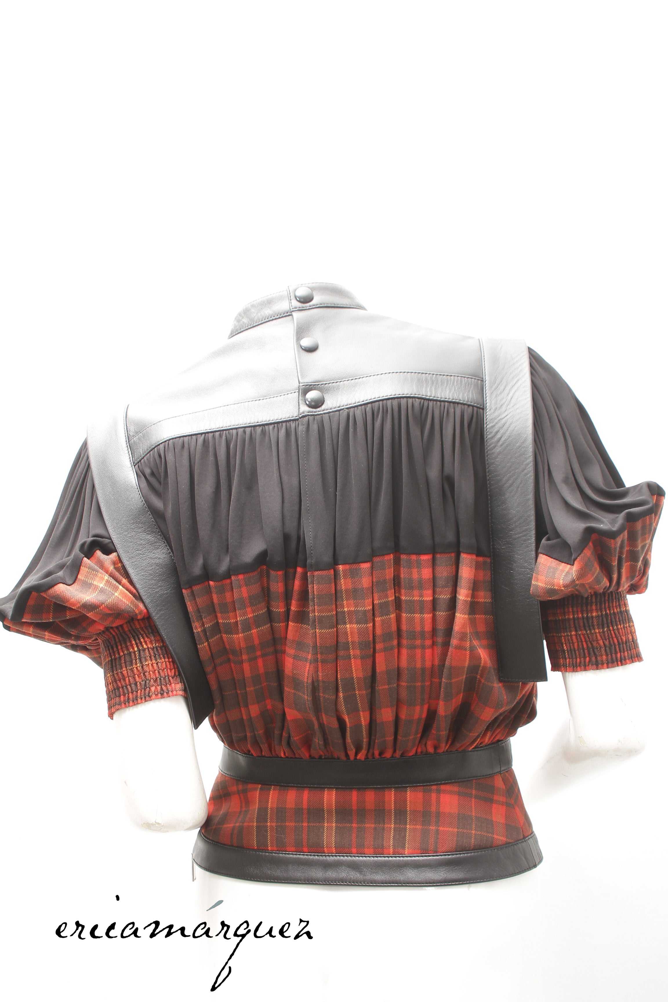 LOUIS VUITTON, blouse by Nicolas Ghesquière, Leather, Wool and Silk Plaid, F/W 2019