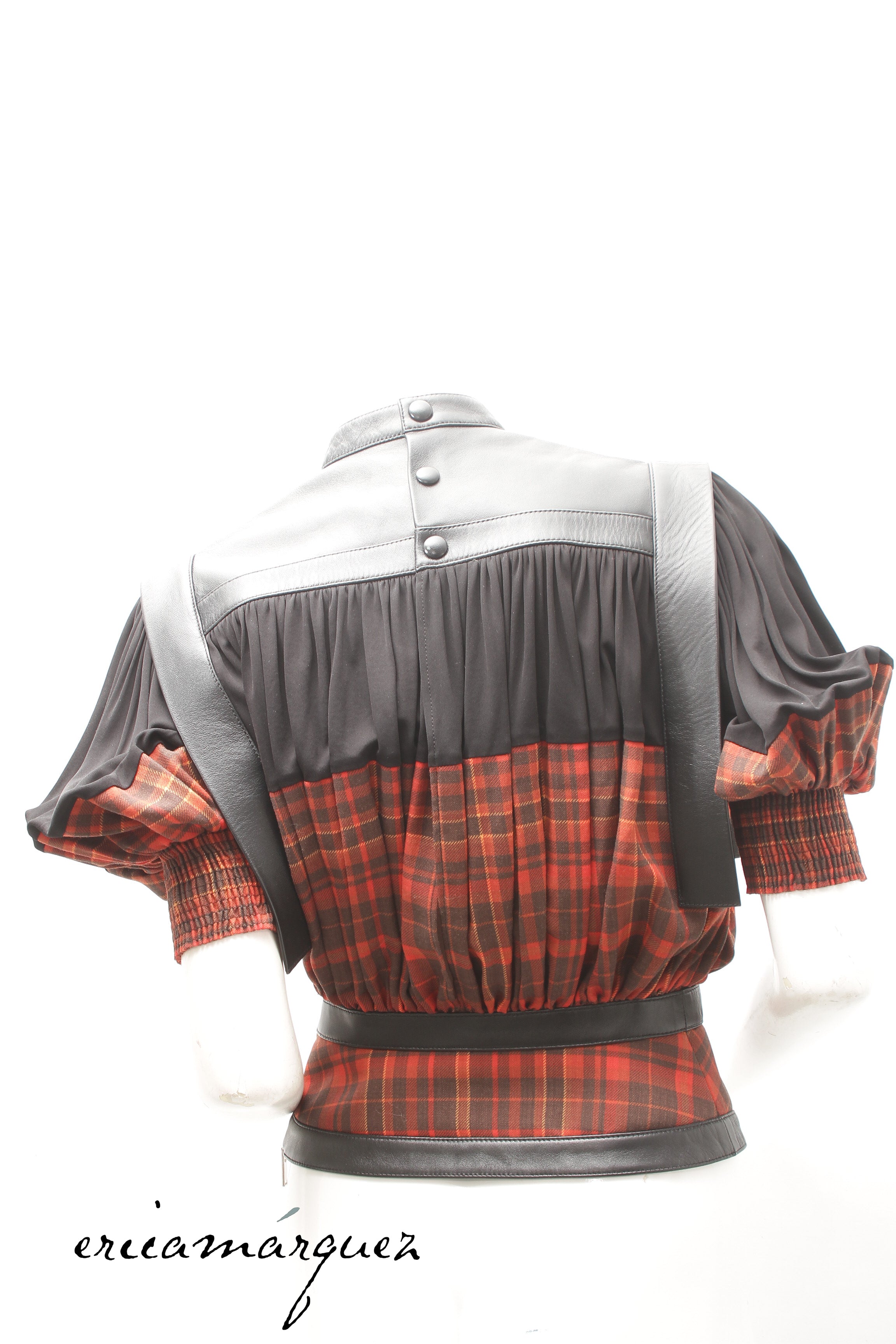 LOUIS VUITTON, blouse by Nicolas Ghesquière, Leather, Wool and Silk Plaid, F/W 2019