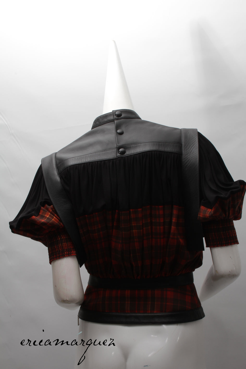 LOUIS VUITTON, blouse by Nicolas Ghesquière, Leather, Wool and Silk Plaid, F/W 2019