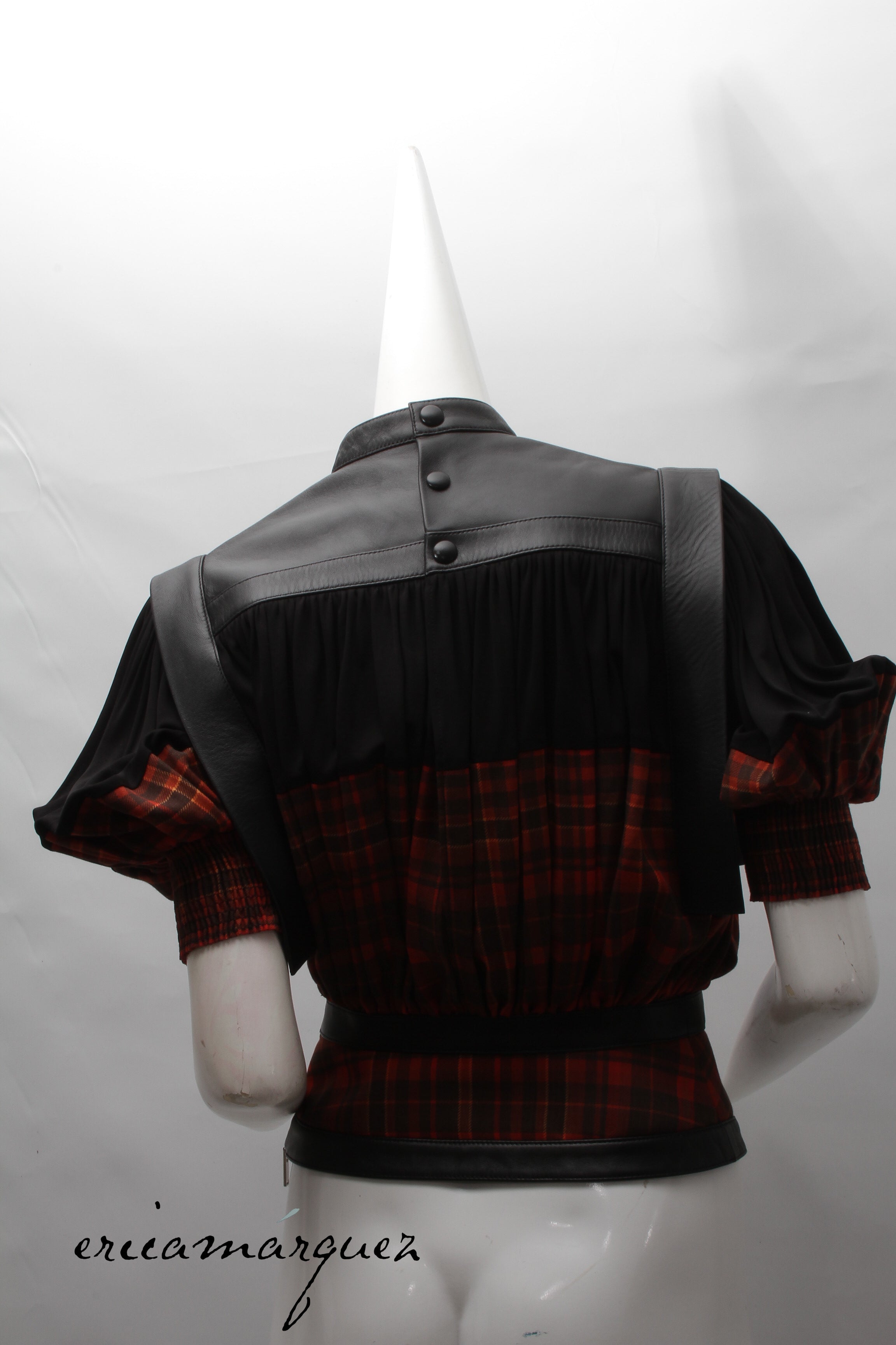 LOUIS VUITTON, blouse by Nicolas Ghesquière, Leather, Wool and Silk Plaid, F/W 2019