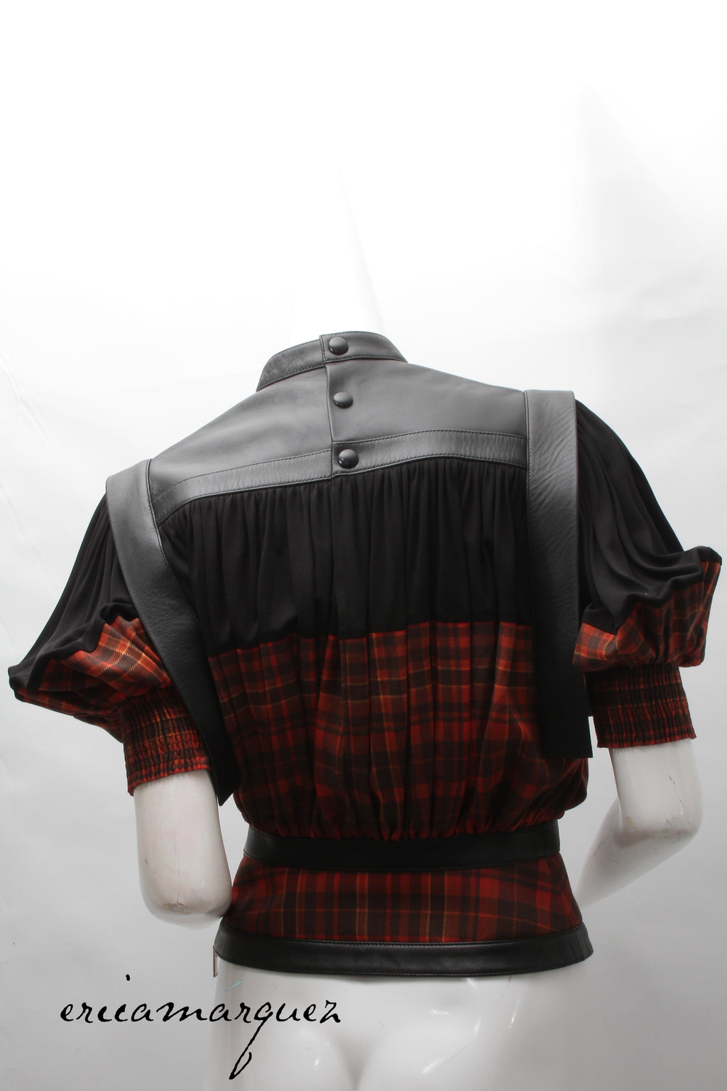 LOUIS VUITTON, blouse by Nicolas Ghesquière, Leather, Wool and Silk Plaid, F/W 2019