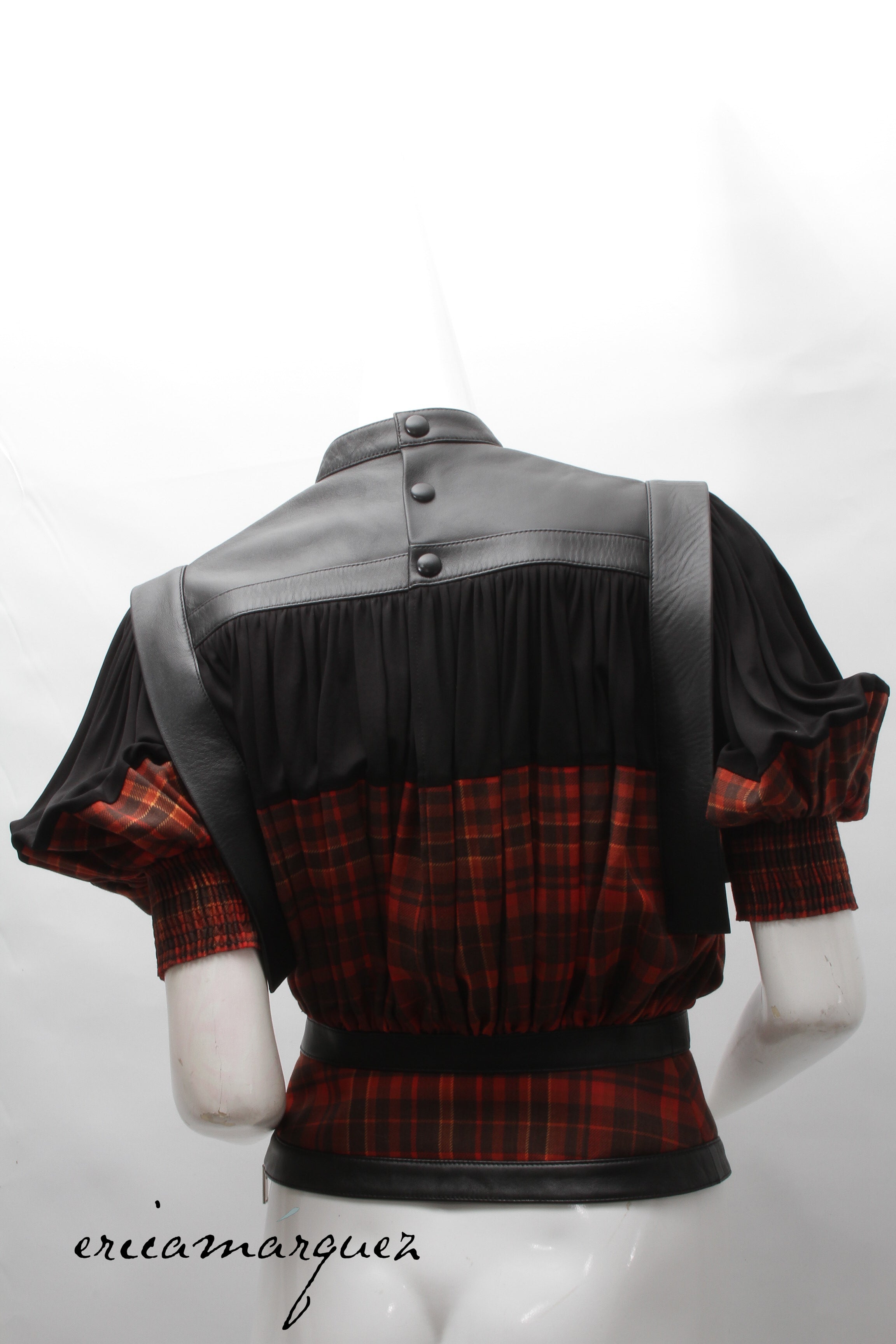 LOUIS VUITTON, blouse by Nicolas Ghesquière, Leather, Wool and Silk Plaid, F/W 2019