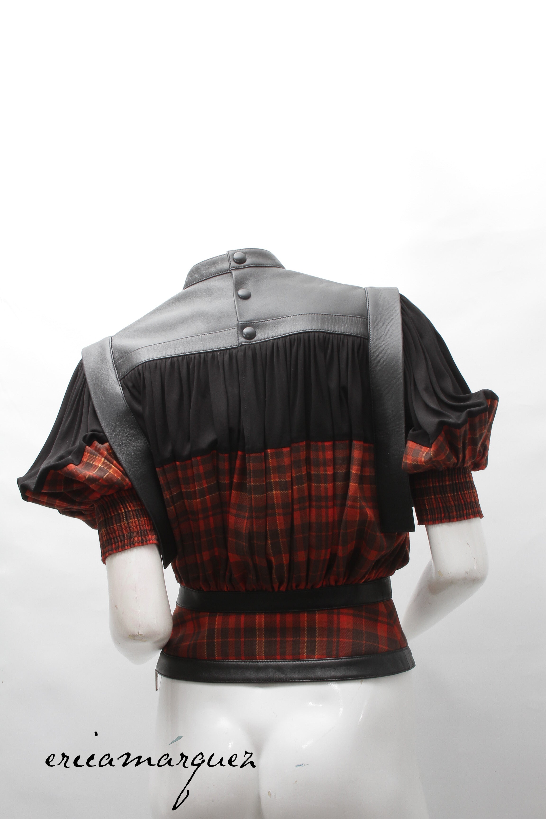 LOUIS VUITTON, blouse by Nicolas Ghesquière, Leather, Wool and Silk Plaid, F/W 2019