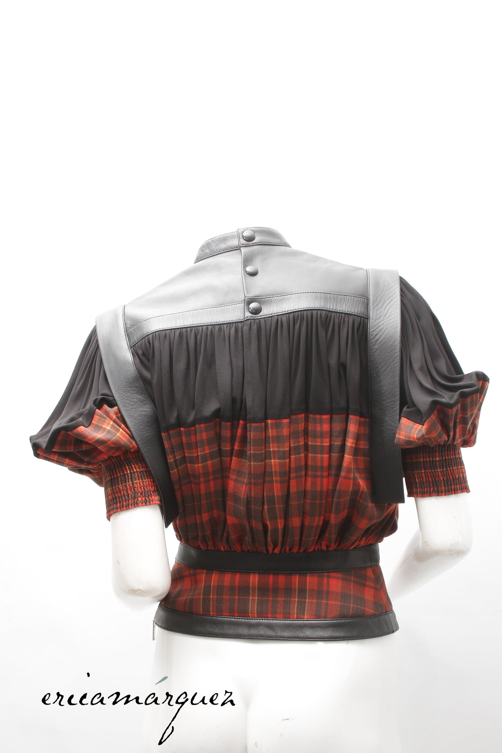 LOUIS VUITTON, blouse by Nicolas Ghesquière, Leather, Wool and Silk Plaid, F/W 2019