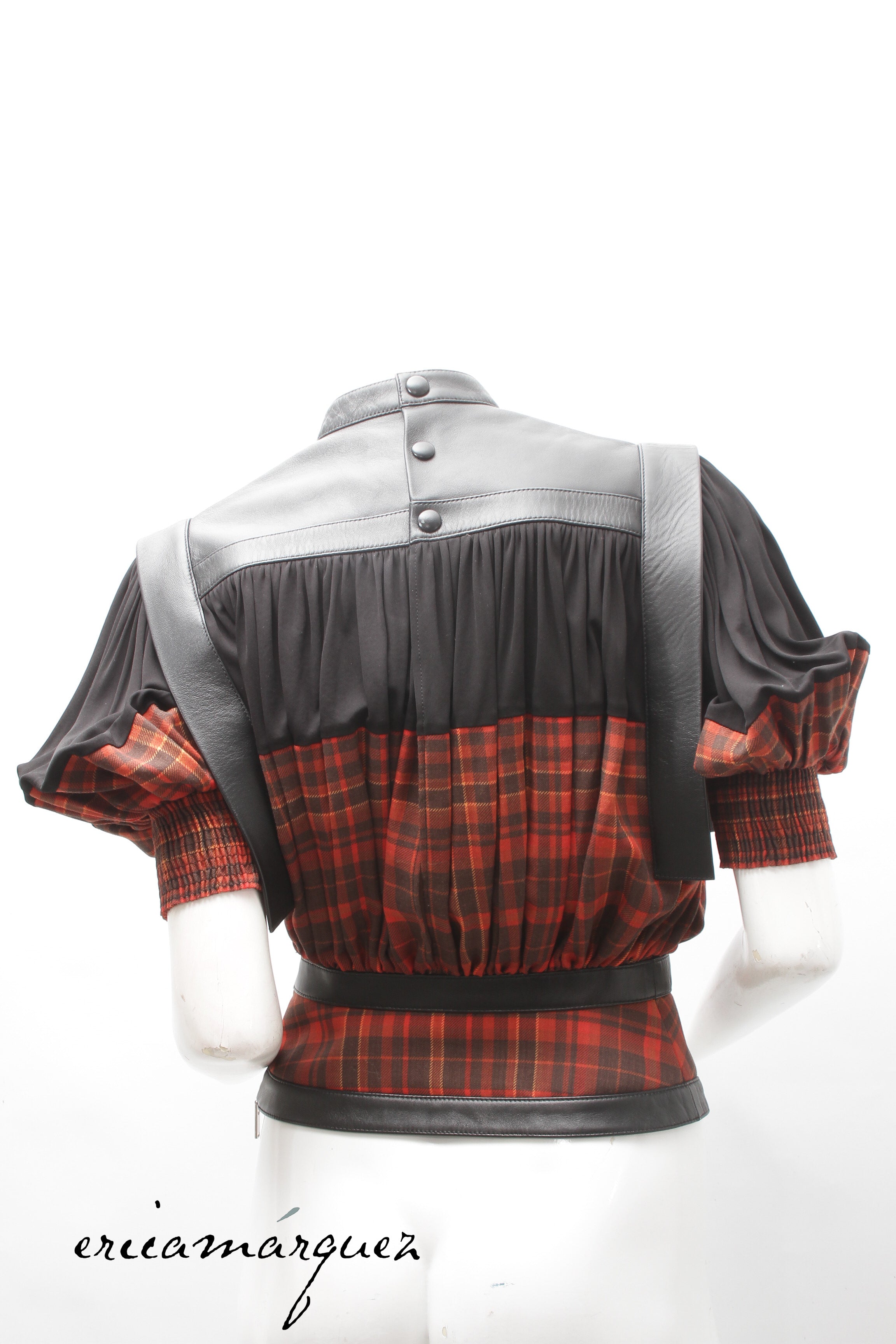 LOUIS VUITTON, blouse by Nicolas Ghesquière, Leather, Wool and Silk Plaid, F/W 2019
