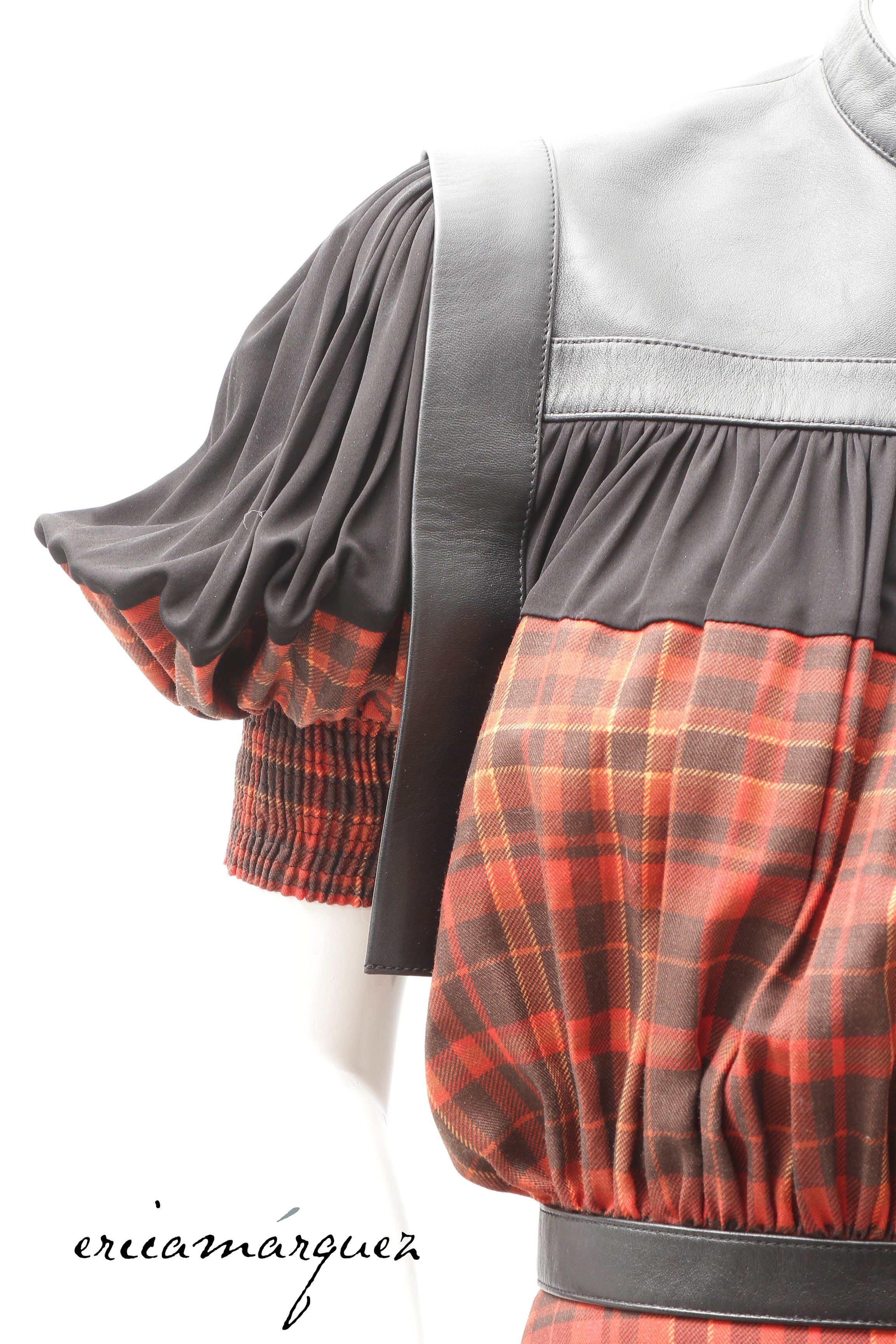 LOUIS VUITTON, blouse by Nicolas Ghesquière, Leather, Wool and Silk Plaid, F/W 2019