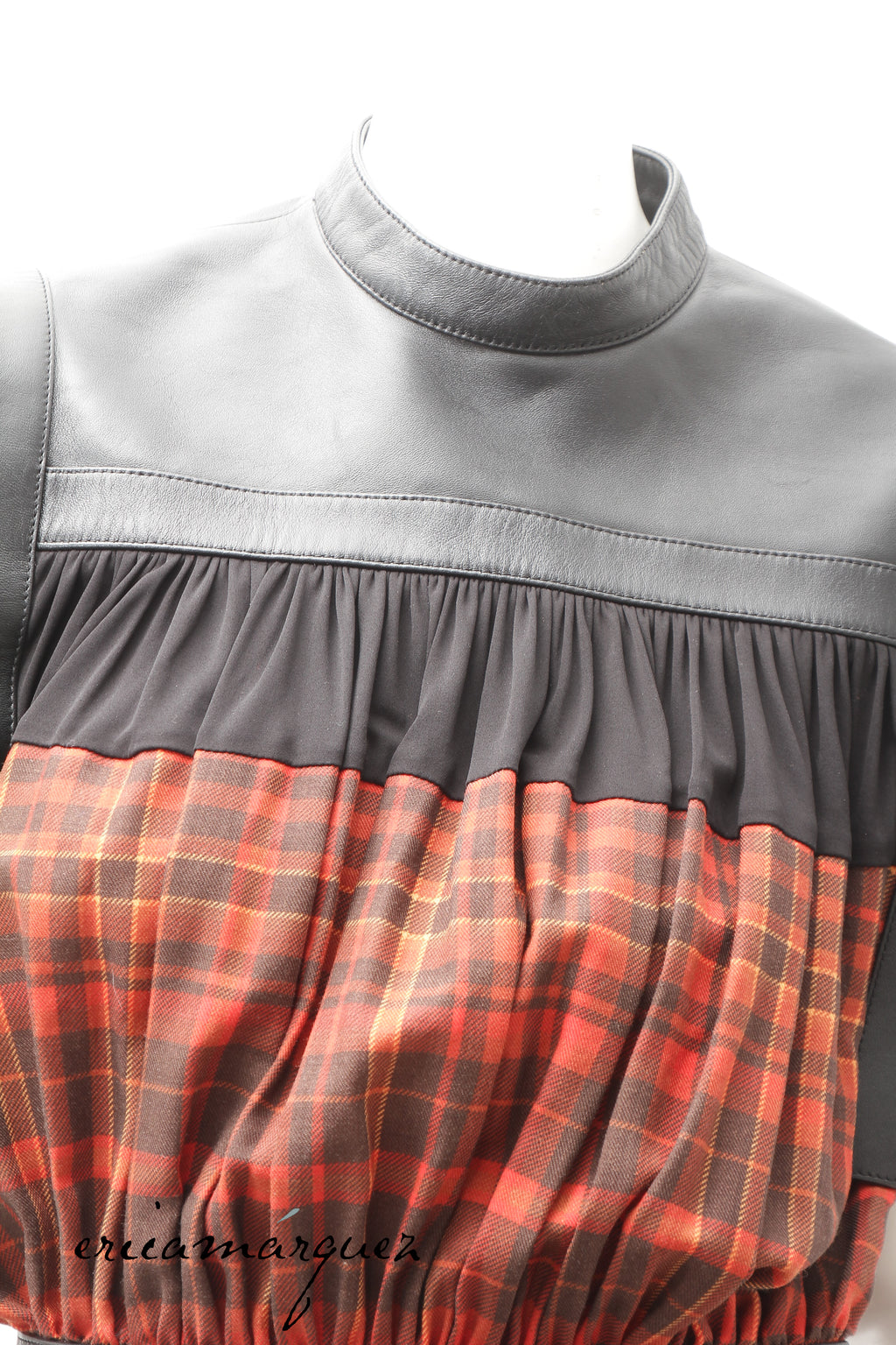 LOUIS VUITTON, blouse by Nicolas Ghesquière, Leather, Wool and Silk Plaid, F/W 2019