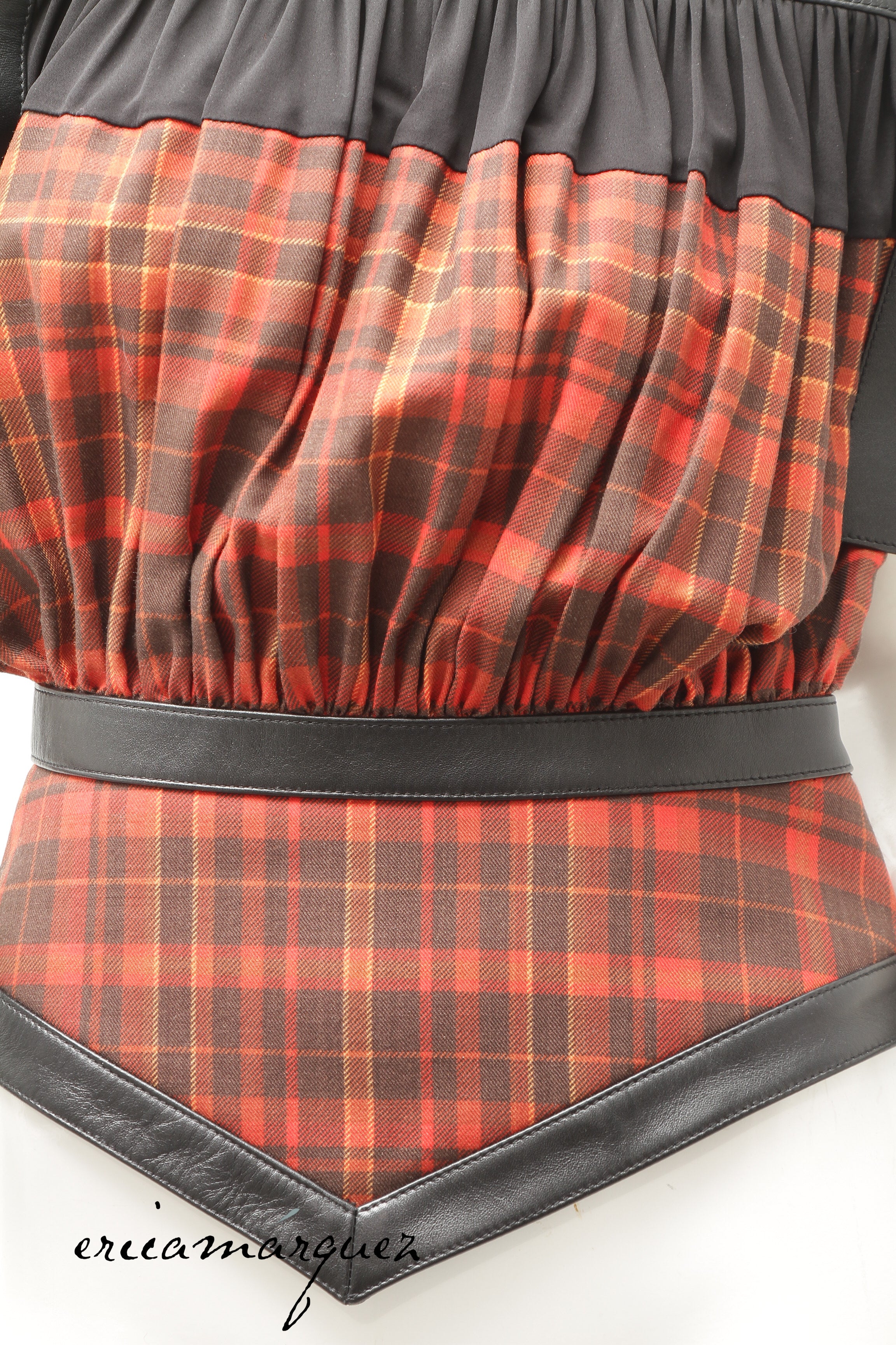 LOUIS VUITTON, blouse by Nicolas Ghesquière, Leather, Wool and Silk Plaid, F/W 2019
