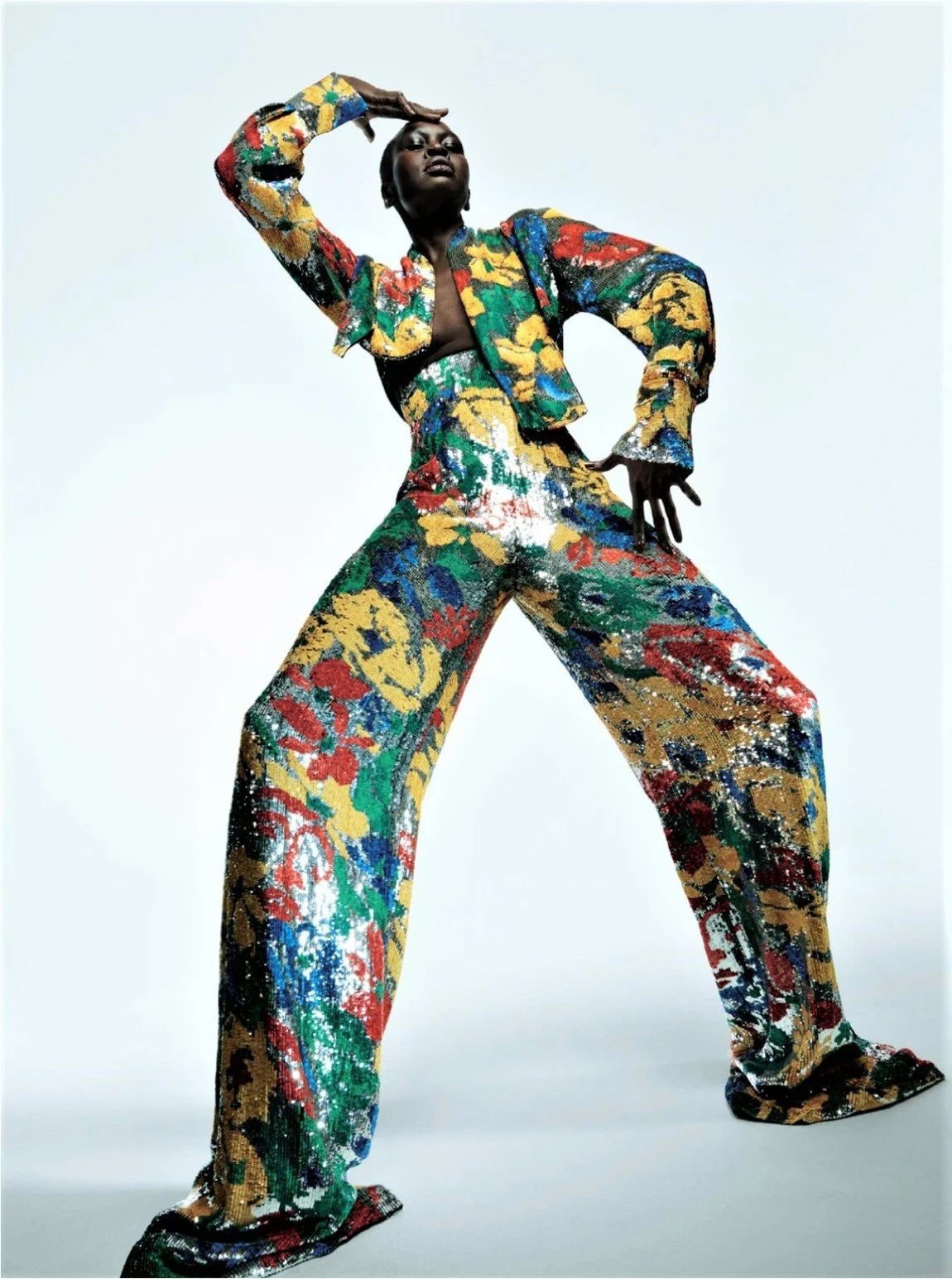 SCHIAPARELLI, embroidered sequin suit with a surrealist floral print, S/S 2022