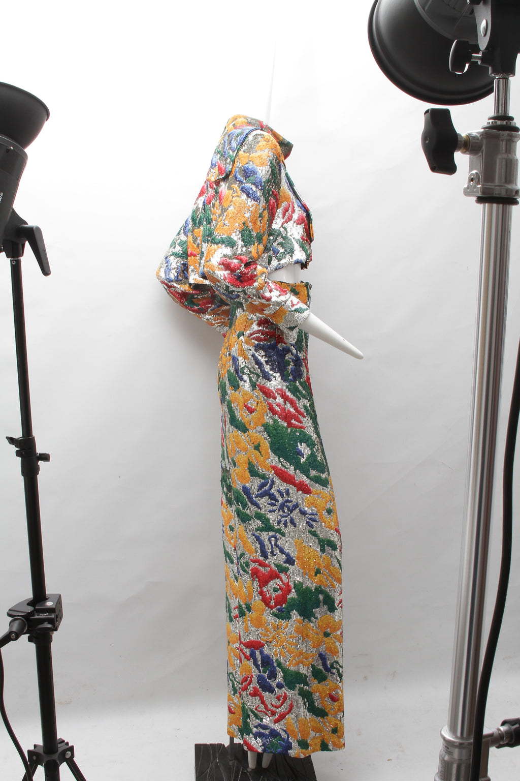 SCHIAPARELLI, embroidered sequin suit with a surrealist floral print, S/S 2022