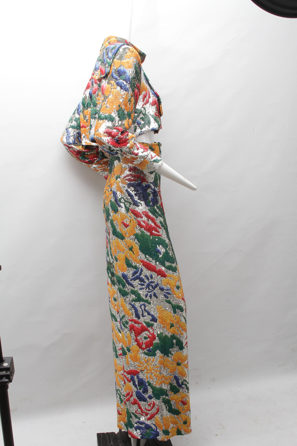SCHIAPARELLI, embroidered sequin suit with a surrealist floral print, S/S 2022