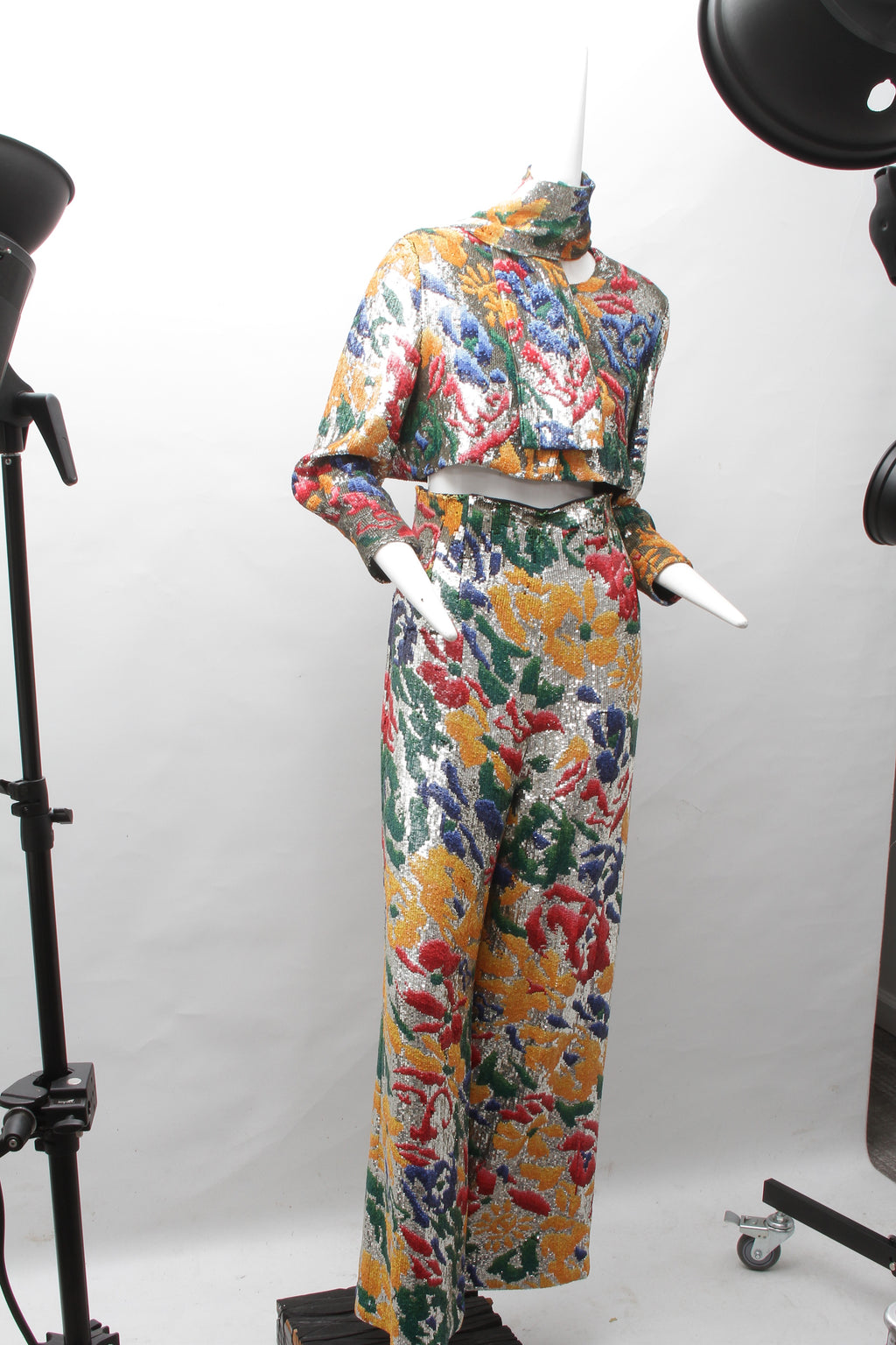 SCHIAPARELLI, embroidered sequin suit with a surrealist floral print, S/S 2022