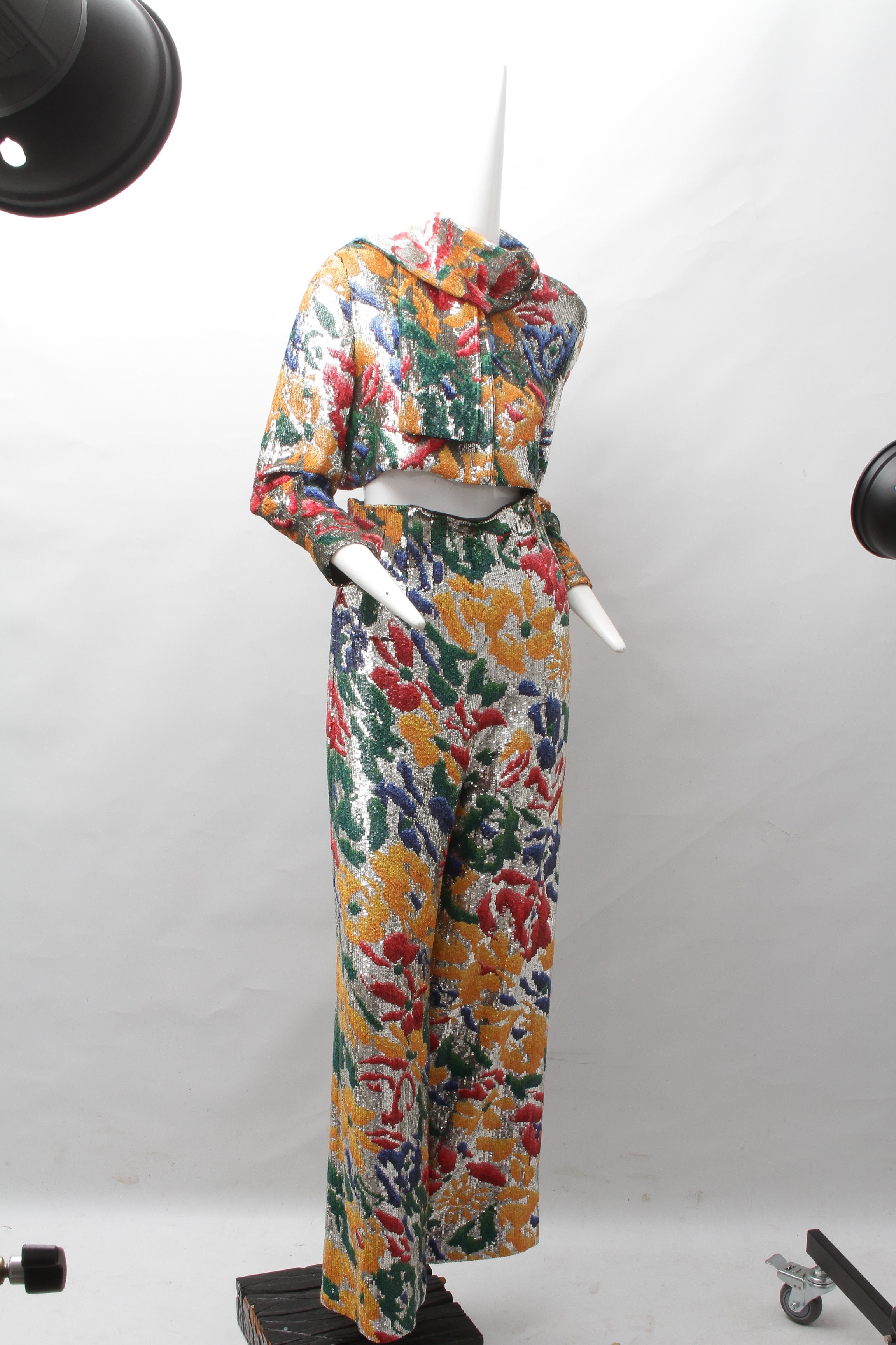 SCHIAPARELLI, embroidered sequin suit with a surrealist floral print, S/S 2022